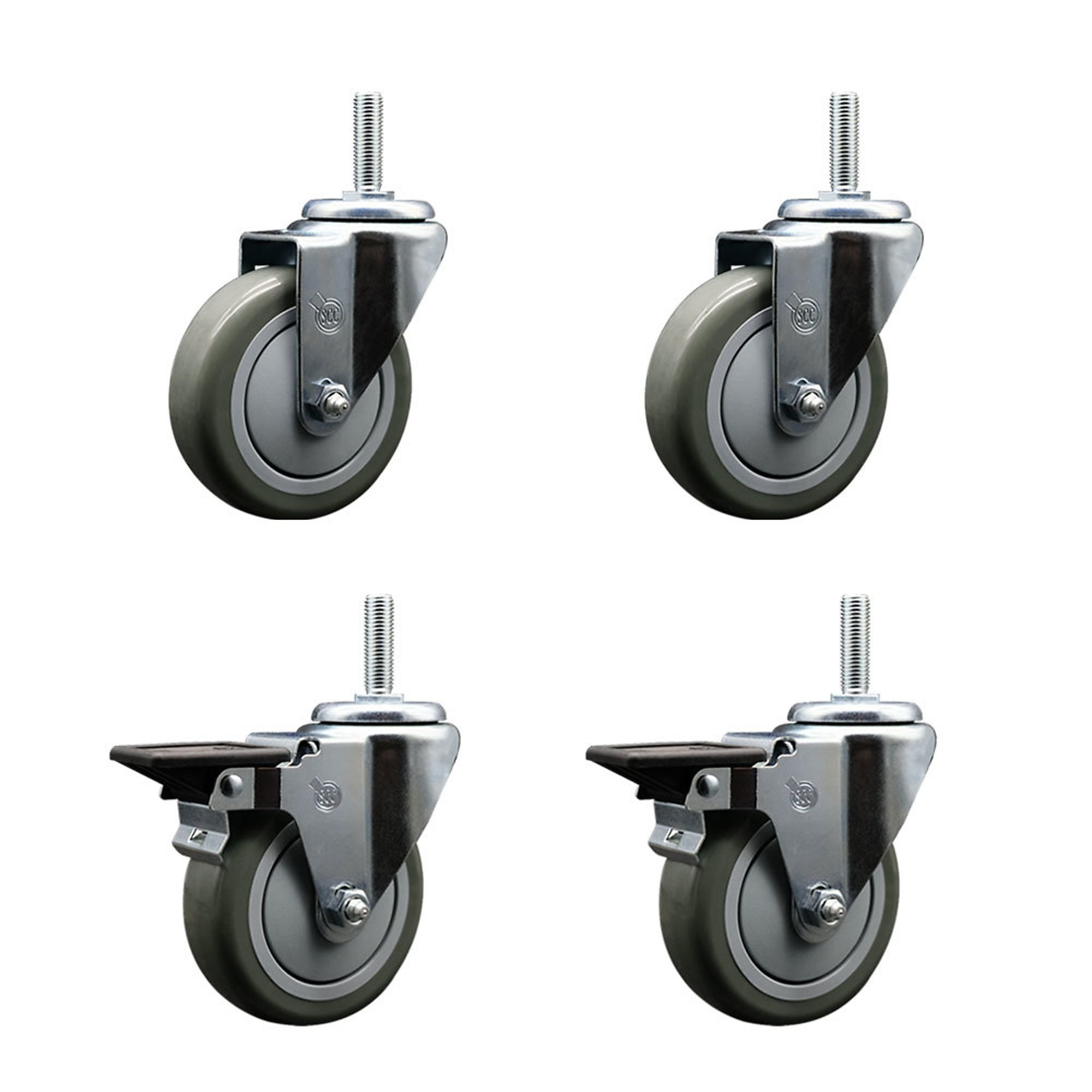 Service Caster, 4Inch x 1 1/4Inch Stem Casters, Wheel Diameter 4 in, Caster Type Swivel, Package (qty.) 4, Model SCC-TS20S414-PPUB-34212-2-PLB-2