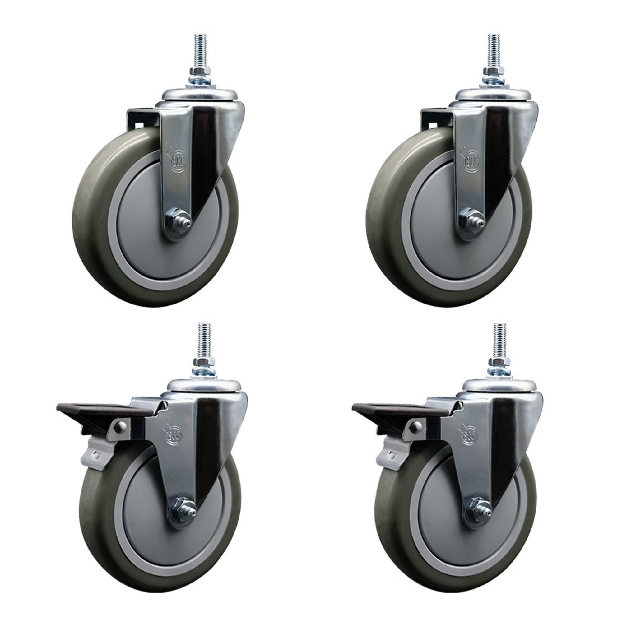 Service Caster, 5Inch x 1 1/4Inch Stem Casters, Wheel Diameter 5 in, Caster Type Swivel, Package (qty.) 4, Model SCC-TS20S514-PPUB-381615-2-PLB-2