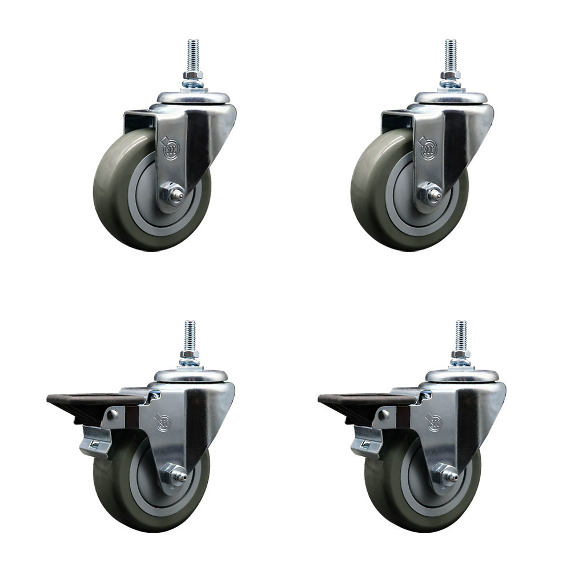 Service Caster, 3 1/2Inch x 1 1/4Inch Stem Casters, Wheel Diameter 3.5 in, Caster Type Swivel, Package (qty.) 4, Model SCC-TS20S3514-PPUB-381615-2-PLB