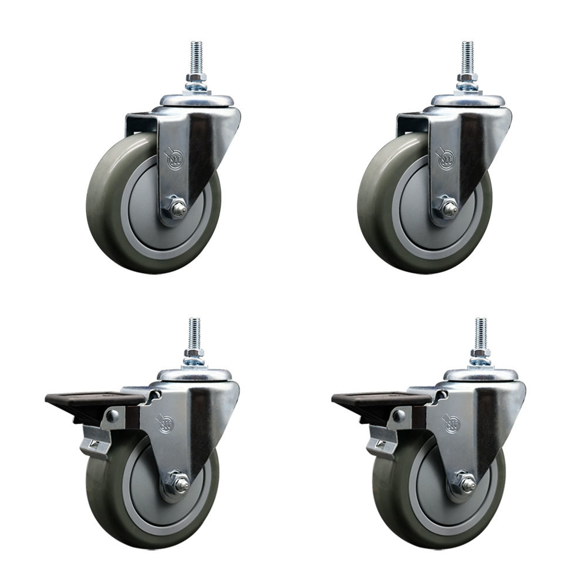 Service Caster, 4Inch x 1 1/4Inch Stem Casters, Wheel Diameter 4 in, Caster Type Swivel, Package (qty.) 4, Model SCC-TS20S414-PPUB-381615-2-PLB-2