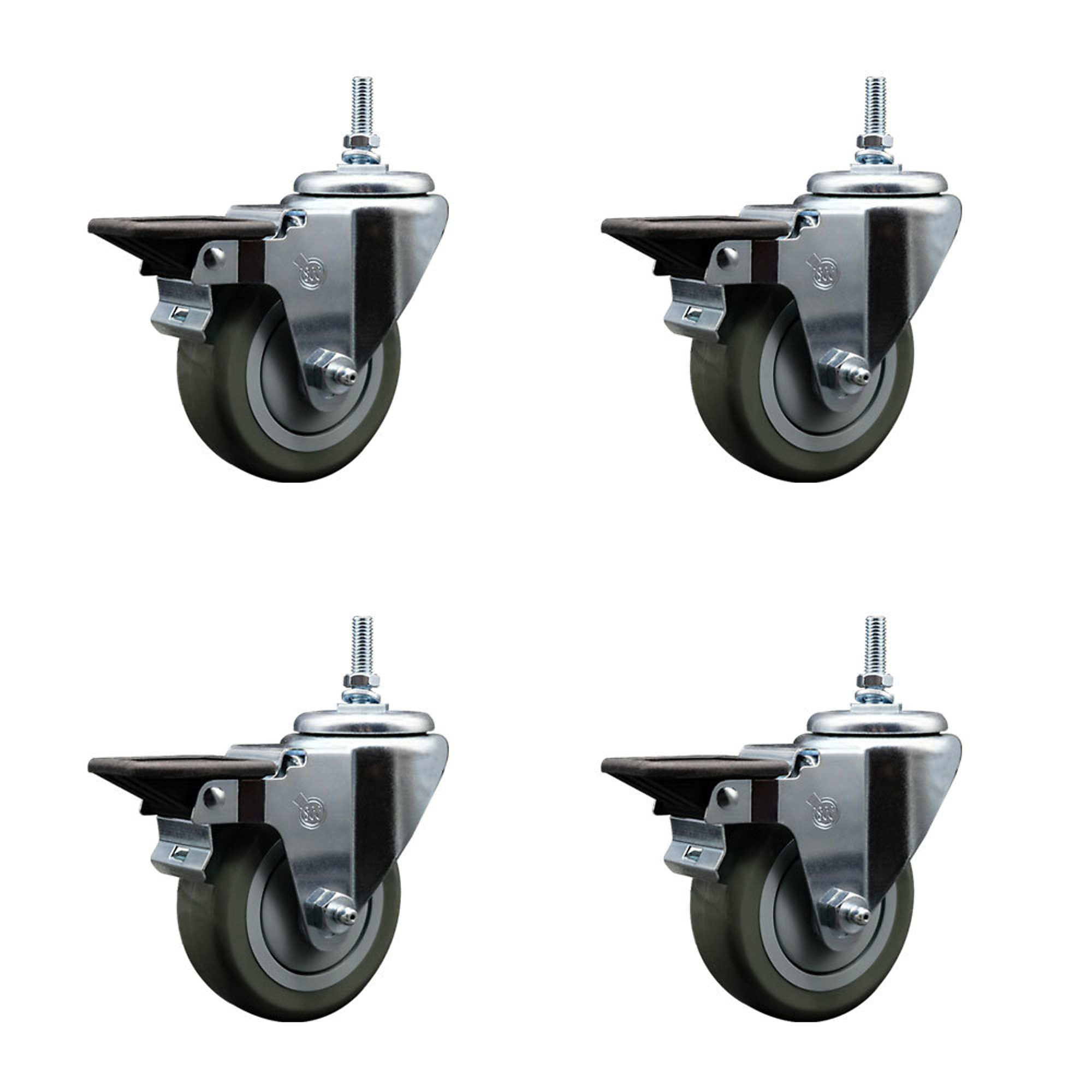 Service Caster, 3 1/2Inch x 1 1/4Inch Stem Casters, Wheel Diameter 3.5 in, Caster Type Swivel, Package (qty.) 4, Model SCC-TS20S3514-PPUB-PLB-M1215-4