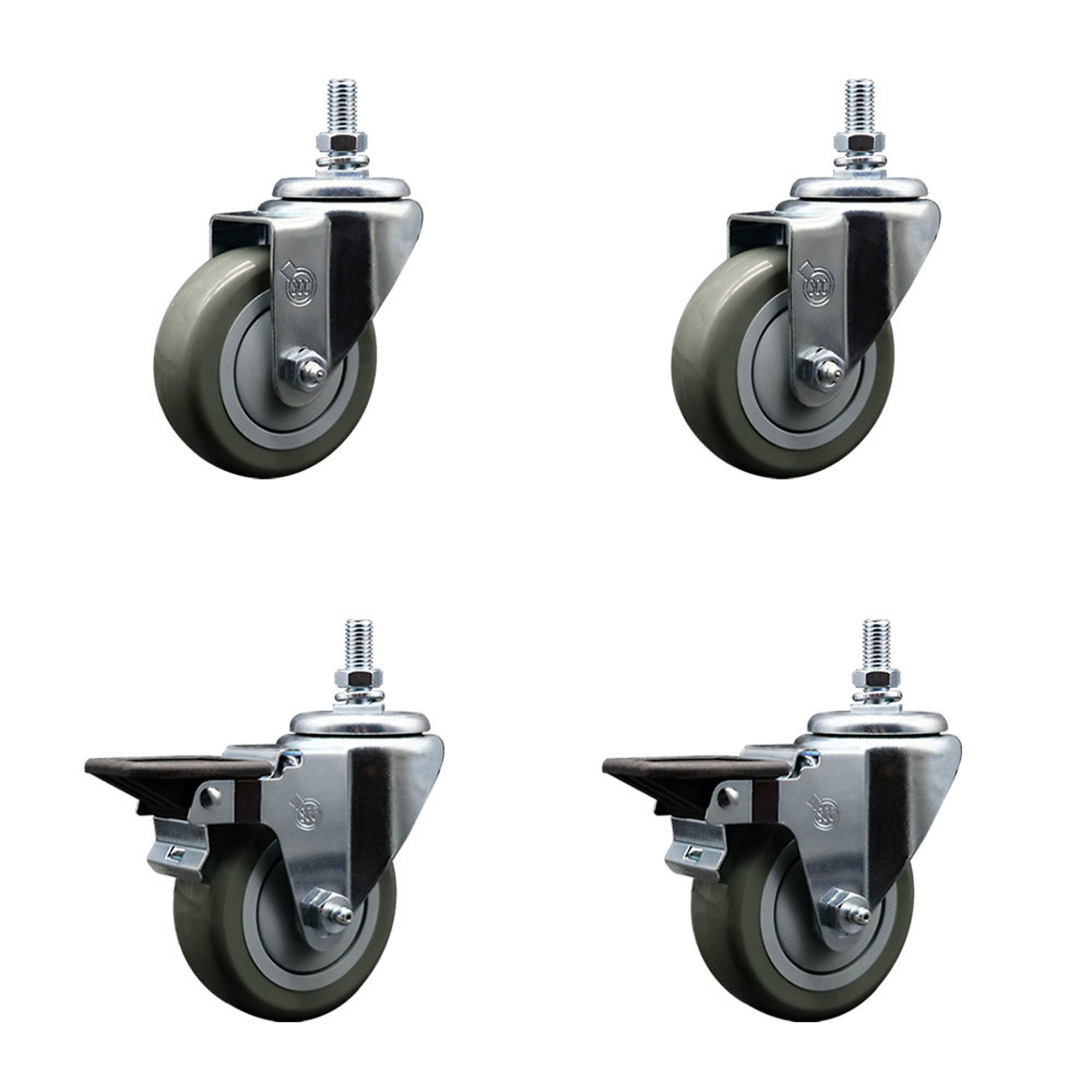 Service Caster, 3 1/2Inch x 1 1/4Inch Stem Casters, Wheel Diameter 3.5 in, Caster Type Swivel, Package (qty.) 4, Model SCC-TS20S3514-PPUB-M1015-2-PLB-