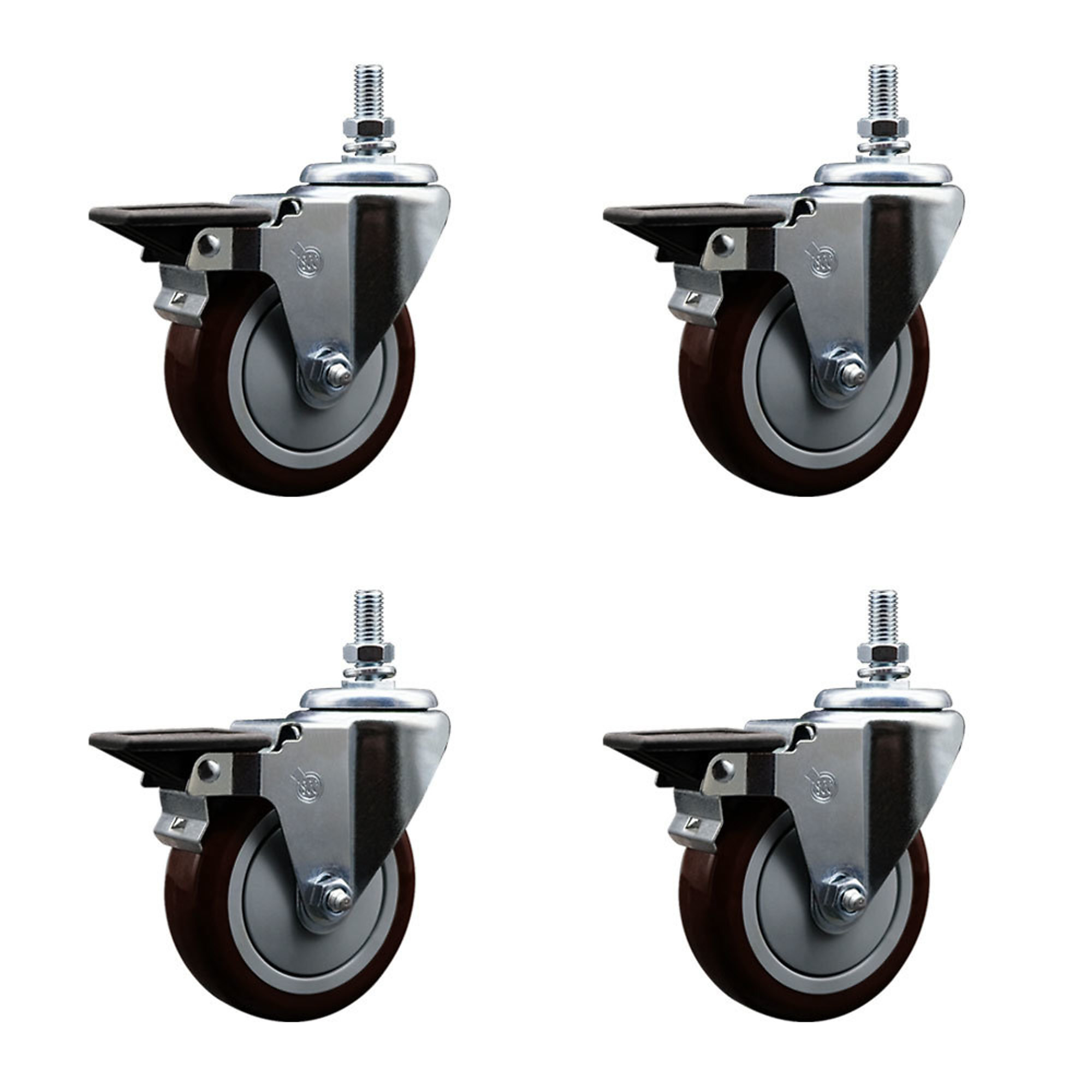 Service Caster, 4Inch x 1 1/4Inch Stem Casters, Wheel Diameter 4 in, Caster Type Swivel, Package (qty.) 4, Model SCC-TS20S414-PPUB-MRN-PLB-121315-4