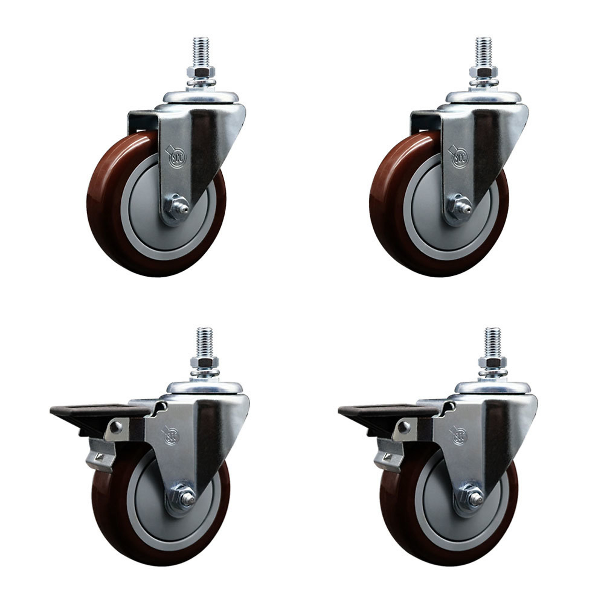 Service Caster, 4Inch x 1 1/4Inch Stem Casters, Wheel Diameter 4 in, Caster Type Swivel, Package (qty.) 4, Model SCC-TS20S414-PPUB-MRN-121315-2-PLB-2