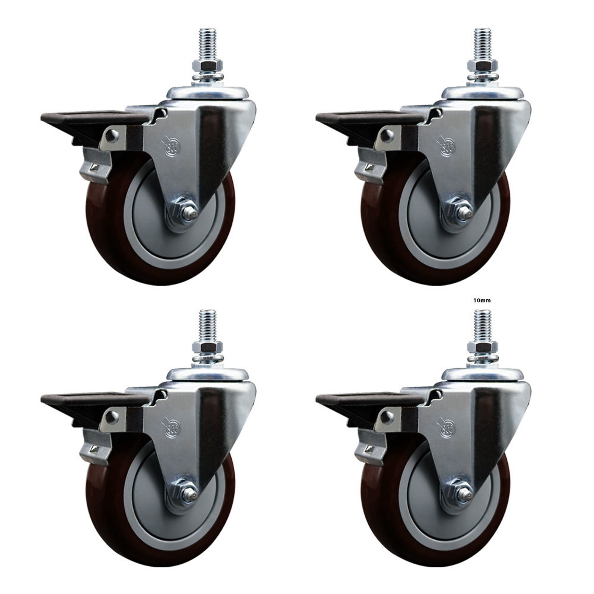 Service Caster, 5Inch x 1 1/4Inch Stem Casters, Wheel Diameter 5 in, Caster Type Swivel, Package (qty.) 4, Model SCC-TS20S514-PPUB-MRN-PLB-121315-4