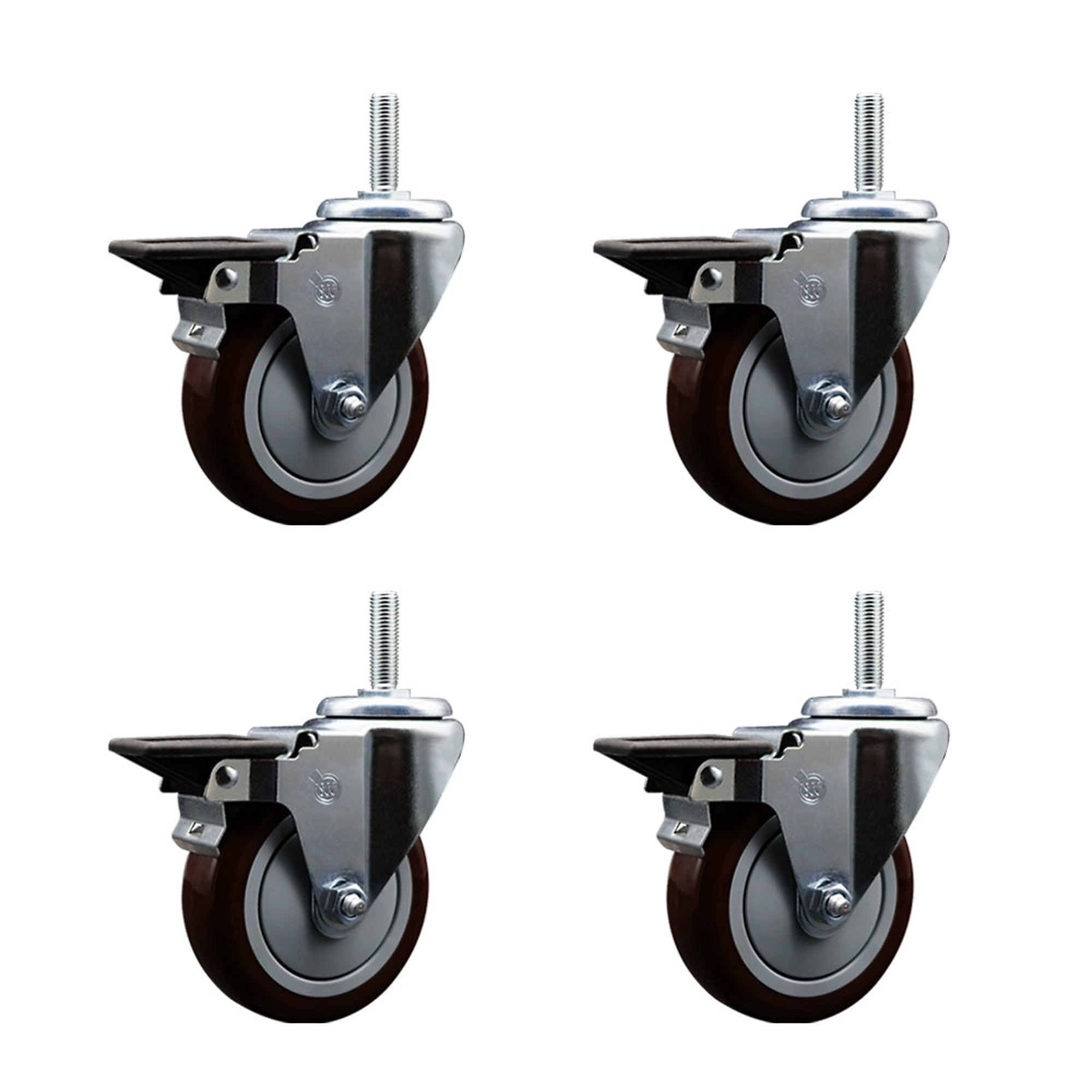 Service Caster, 4Inch x 1 1/4Inch Stem Casters, Wheel Diameter 4 in, Caster Type Swivel, Package (qty.) 4, Model SCC-TS20S414-PPUB-MRN-PLB-34212-4