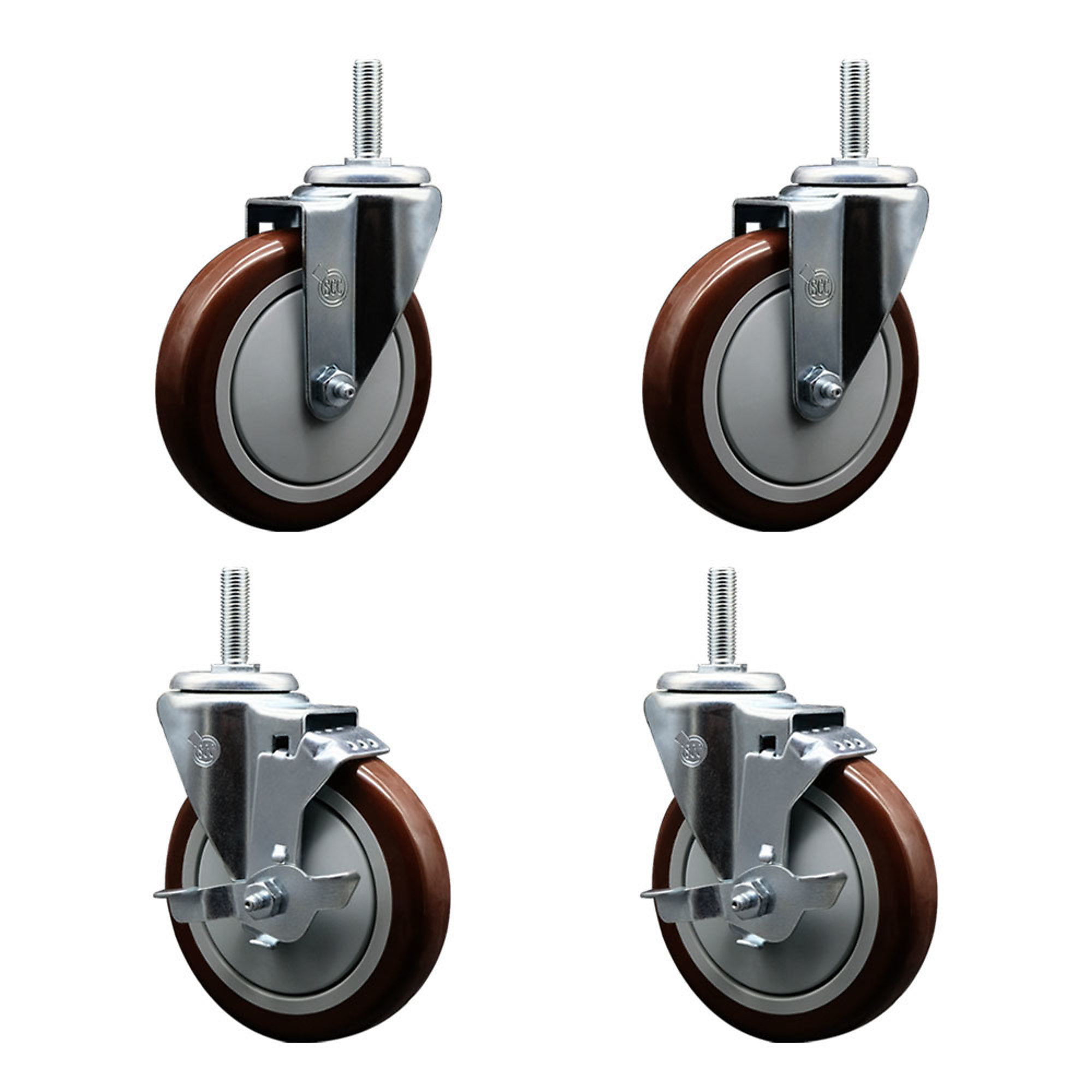 Service Caster, 5Inch x 1 1/4Inch Stem Casters, Wheel Diameter 5 in, Caster Type Swivel, Package (qty.) 4, Model SCC-TS20S514-PPUB-MRN-34212-2-TLB-2