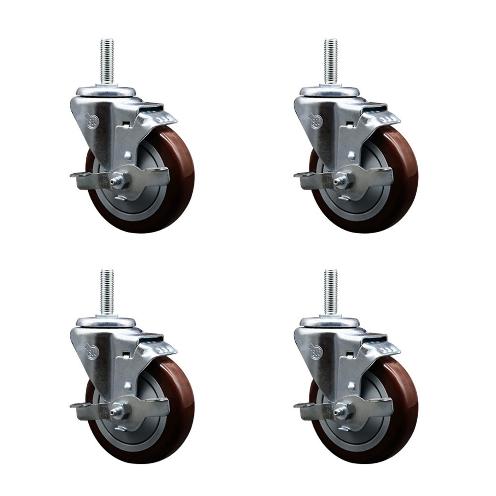 Service Caster, 4Inch x 1 1/4Inch Stem Casters, Wheel Diameter 4 in, Caster Type Swivel, Package (qty.) 4, Model SCC-TS20S414-PPUB-MRN-TLB-34212-4