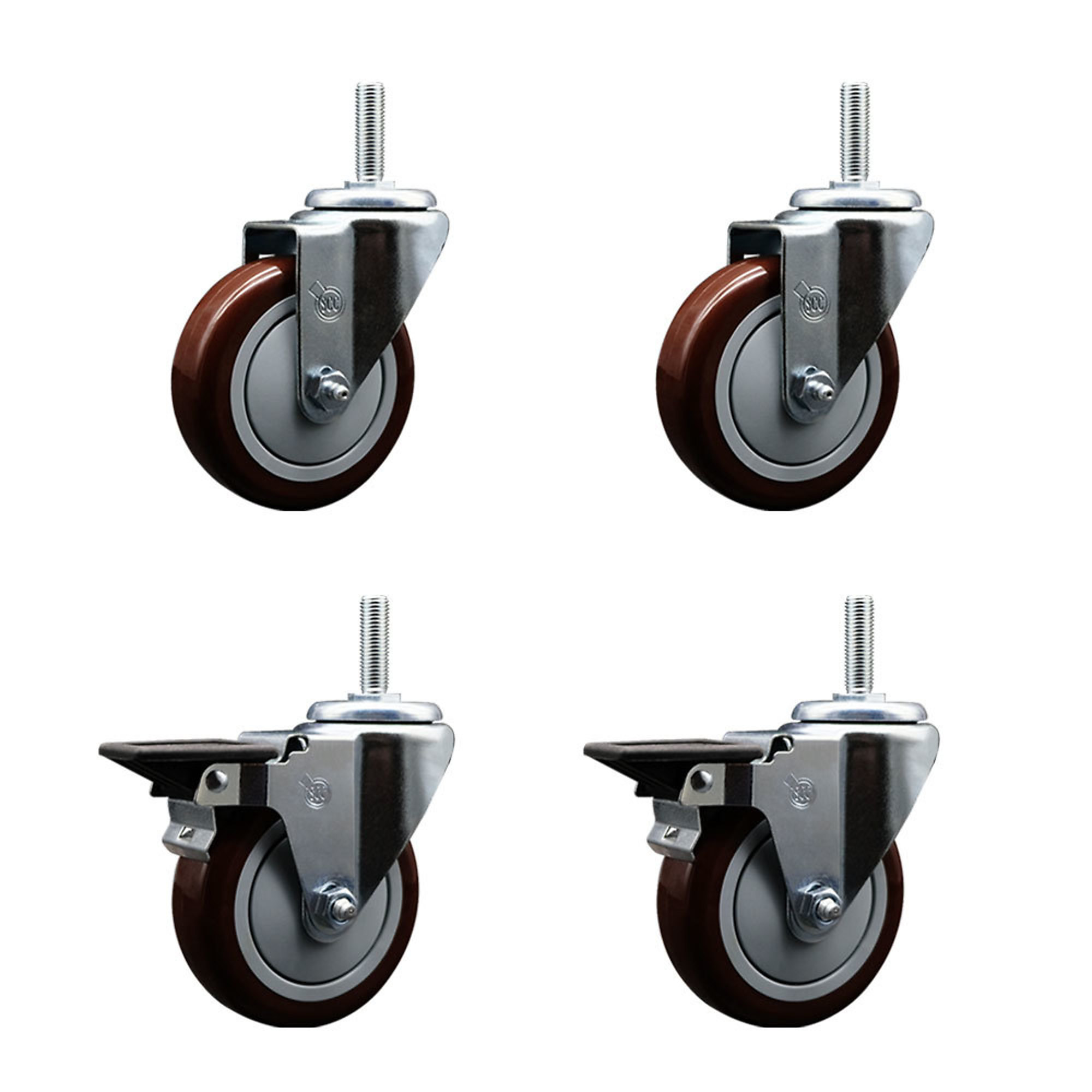 Service Caster, 4Inch x 1 1/4Inch Stem Casters, Wheel Diameter 4 in, Caster Type Swivel, Package (qty.) 4, Model SCC-TS20S414-PPUB-MRN-34212-2-PLB-2