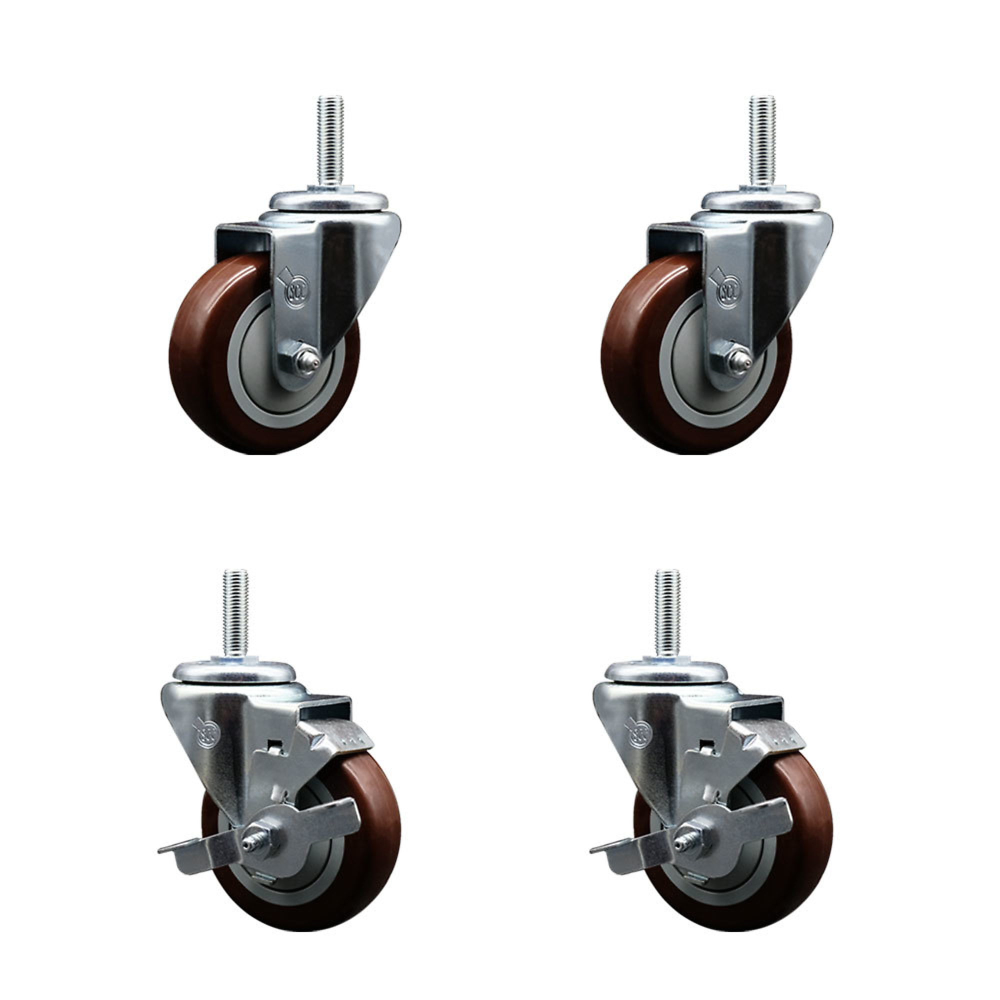 Service Caster, 3 1/2Inch x 1 1/4Inch Stem Casters, Wheel Diameter 3.5 in, Caster Type Swivel, Package (qty.) 4, Model SCC-TS20S3514-PPUB-MRN-34212-2-