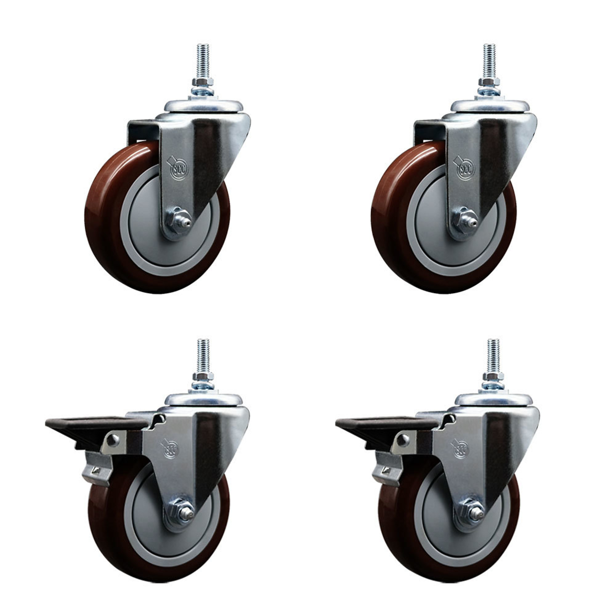 Service Caster, 4Inch x 1 1/4Inch Stem Casters, Wheel Diameter 4 in, Caster Type Swivel, Package (qty.) 4, Model SCC-TS20S414-PPUB-MRN-381615-2-PLB-2