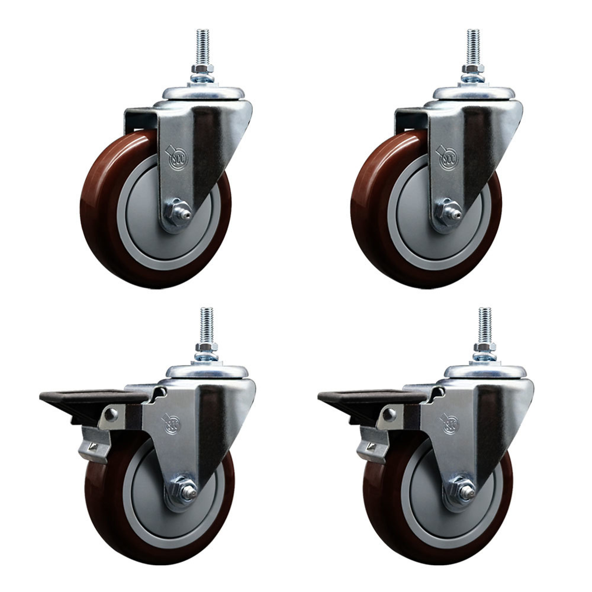 Service Caster, 5Inch x 1 1/4Inch Stem Casters, Wheel Diameter 5 in, Caster Type Swivel, Package (qty.) 4, Model SCC-TS20S514-PPUB-MRN-381615-2-PLB-2