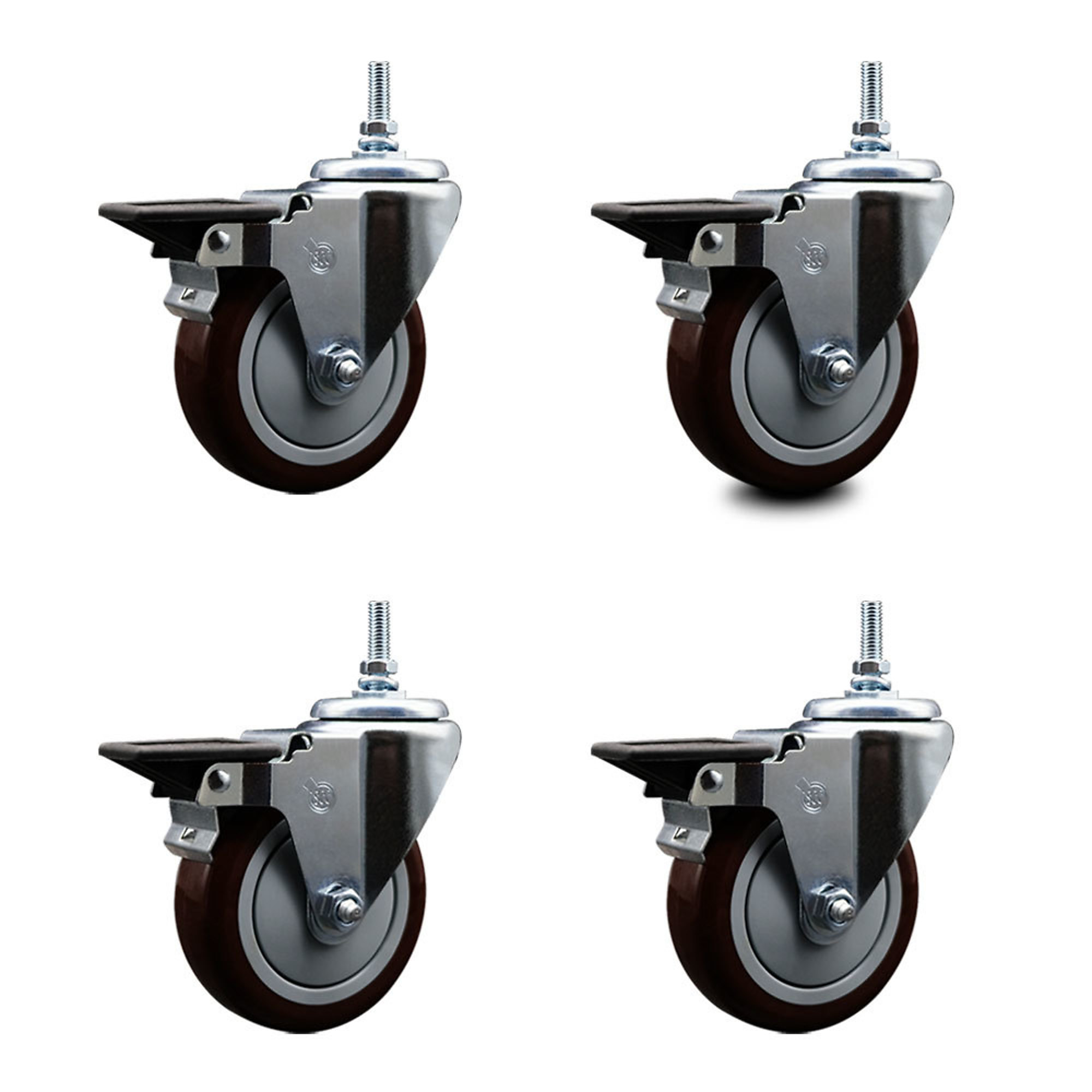 Service Caster, 4Inch x 1 1/4Inch Stem Casters, Wheel Diameter 4 in, Caster Type Swivel, Package (qty.) 4, Model SCC-TS20S414-PPUB-MRN-PLB-381615-4