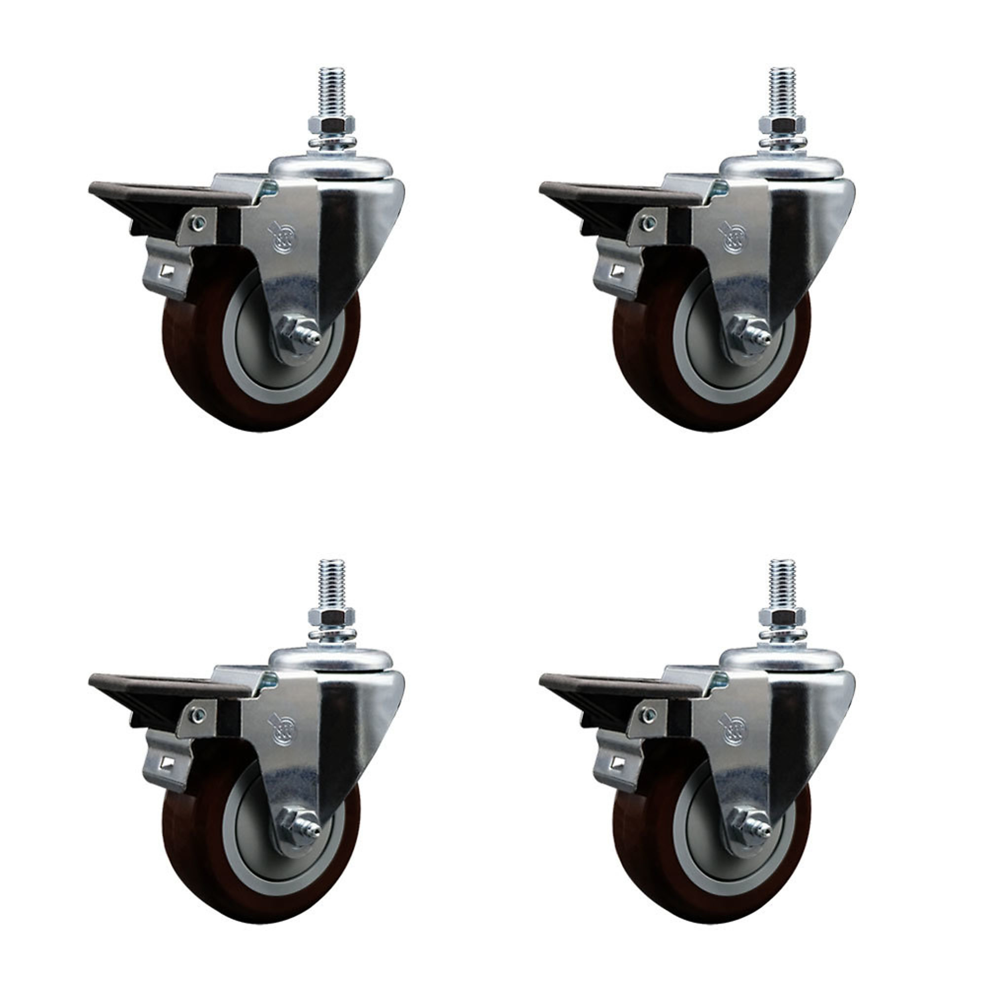 Service Caster, 3 1/2Inch x 1 1/4Inch Stem Casters, Wheel Diameter 3.5 in, Caster Type Swivel, Package (qty.) 4, Model SCC-TS20S3514-PPUB-MRN-PLB-