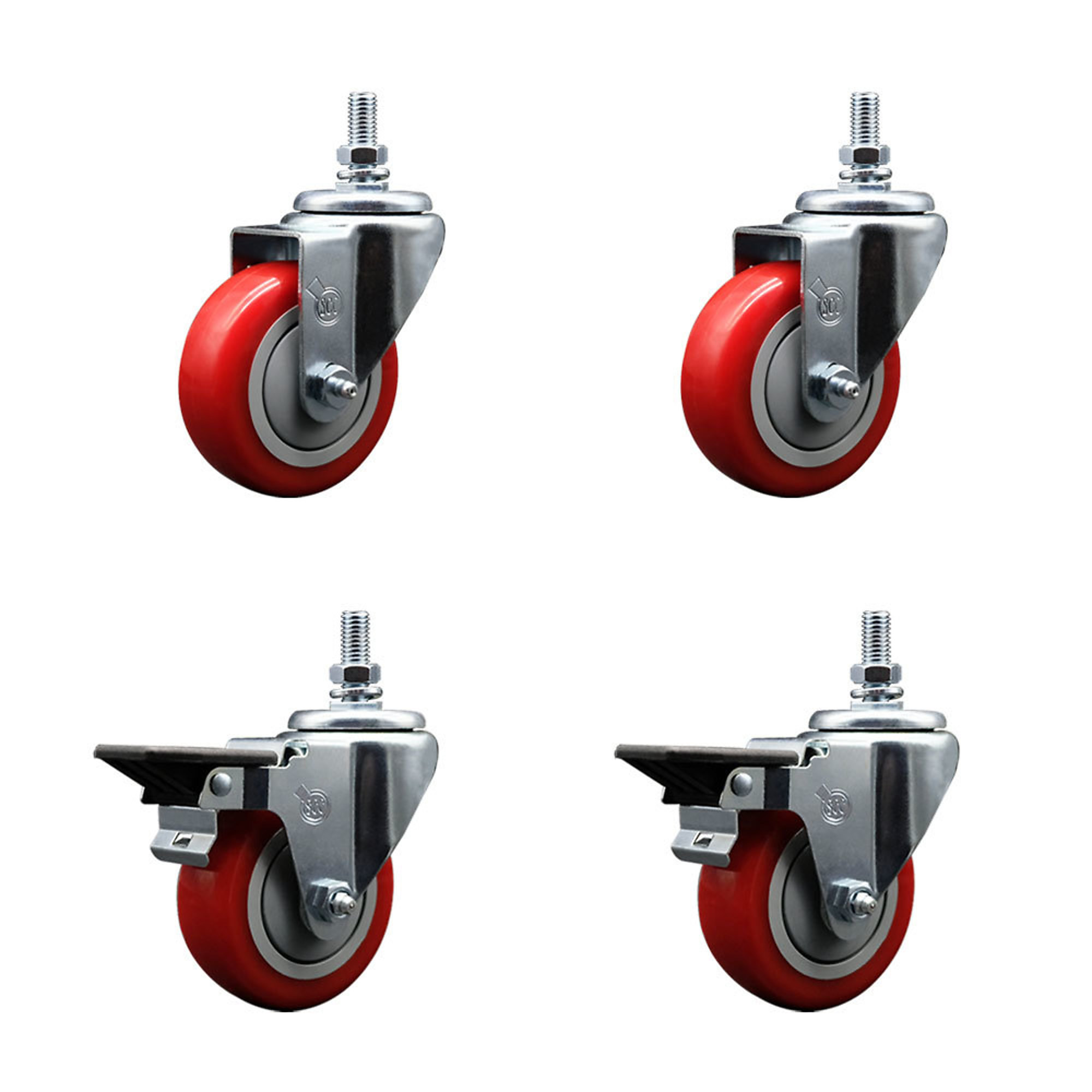 Service Caster, 3 1/2Inch x 1 1/4Inch Stem Casters, Wheel Diameter 3.5 in, Caster Type Swivel, Package (qty.) 4, Model SCC-TS20S3514-PPUB-RED-121315-2