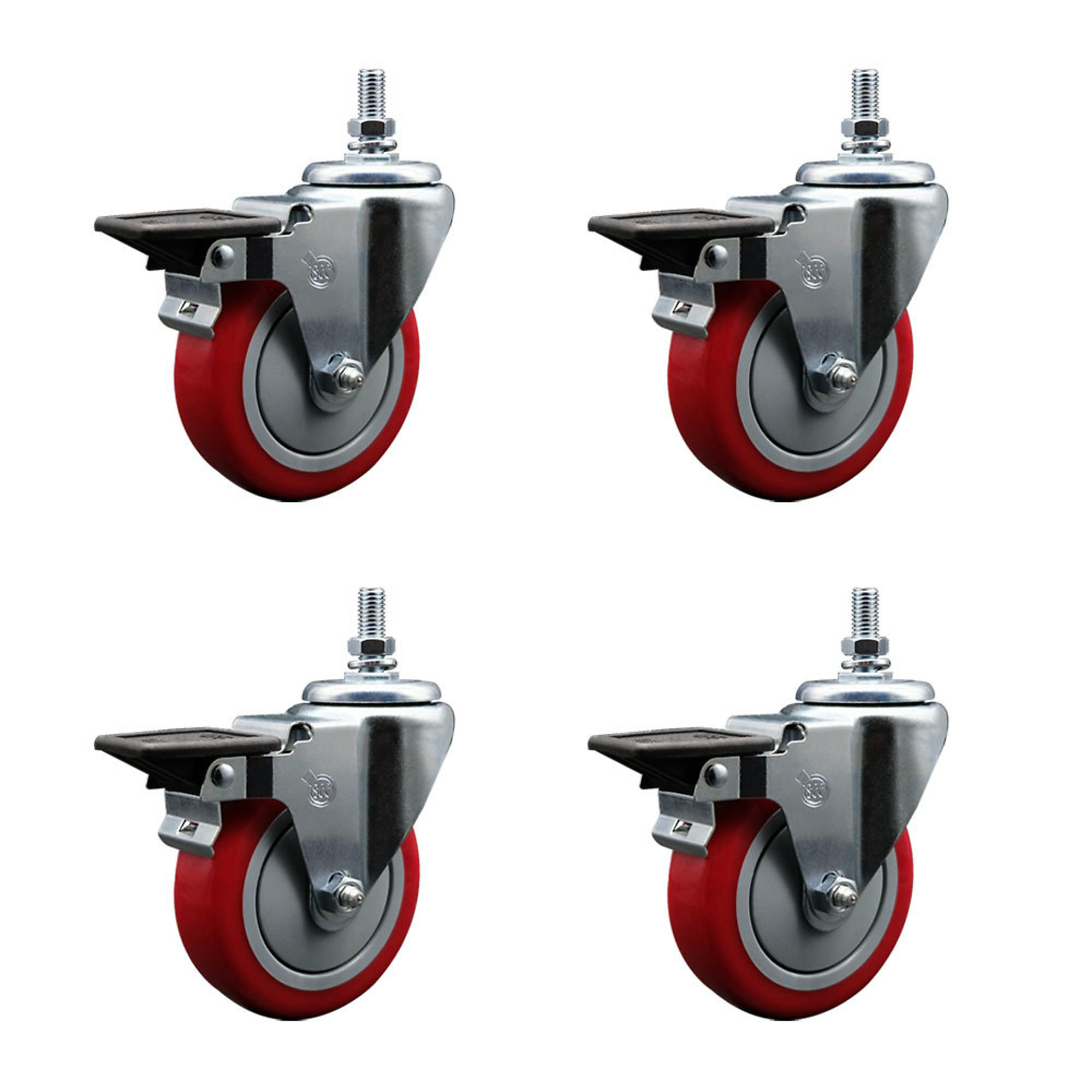 Service Caster, 4Inch x 1 1/4Inch Stem Casters, Wheel Diameter 4 in, Caster Type Swivel, Package (qty.) 4, Model SCC-TS20S414-PPUB-RED-PLB-121315-4