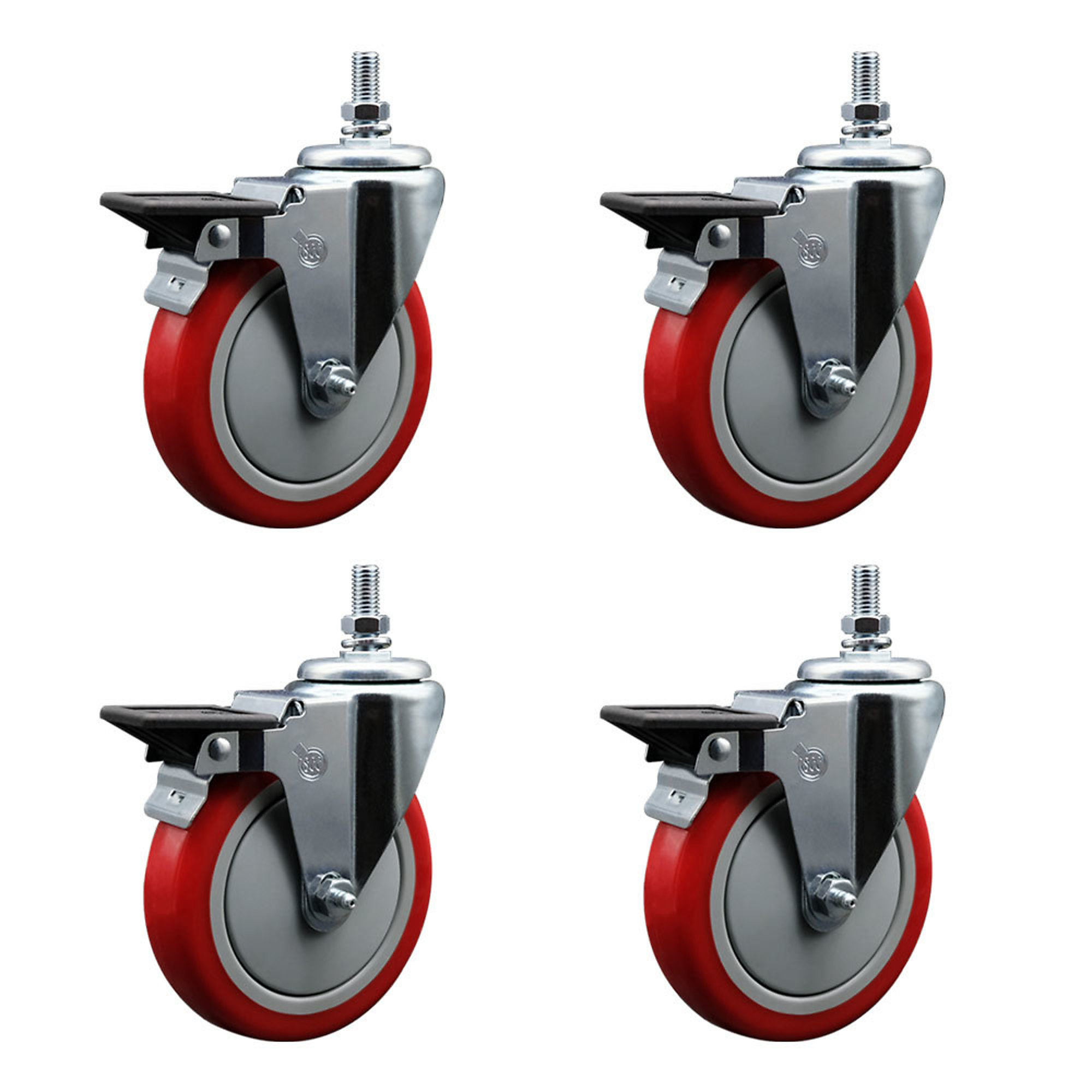 Service Caster, 5Inch x 1 1/4Inch Stem Casters, Wheel Diameter 5 in, Caster Type Swivel, Package (qty.) 4, Model SCC-TS20S514-PPUB-RED-PLB-121315-4