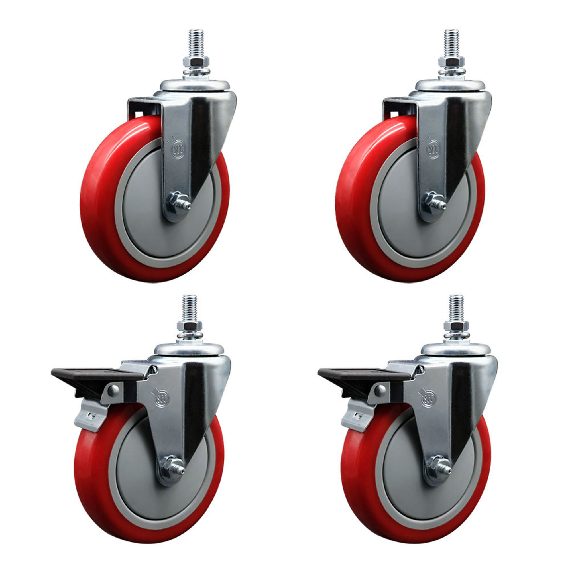 Service Caster, 5Inch x 1 1/4Inch Stem Casters, Wheel Diameter 5 in, Caster Type Swivel, Package (qty.) 4, Model SCC-TS20S514-PPUB-RED-121315-2-PLB-2