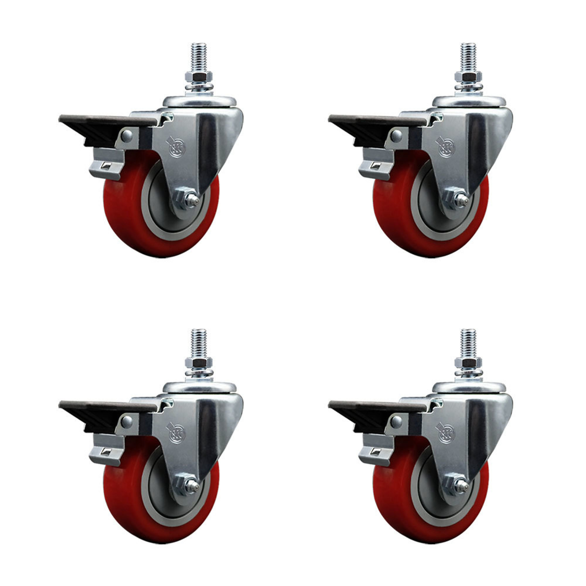 Service Caster, 3 1/2Inch x 1 1/4Inch Stem Casters, Wheel Diameter 3.5 in, Caster Type Swivel, Package (qty.) 4, Model SCC-TS20S3514-PPUB-RED-PLB-