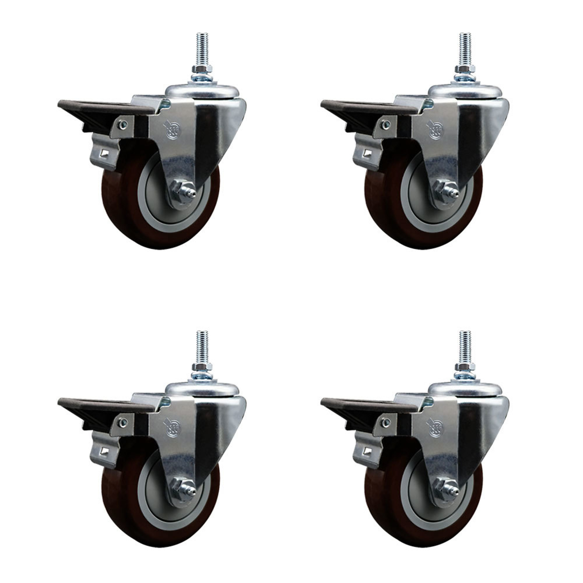 Service Caster, 3 1/2Inch x 1 1/4Inch Stem Casters, Wheel Diameter 3.5 in, Caster Type Swivel, Package (qty.) 4, Model SCC-TS20S3514-PPUB-MRN-PLB-