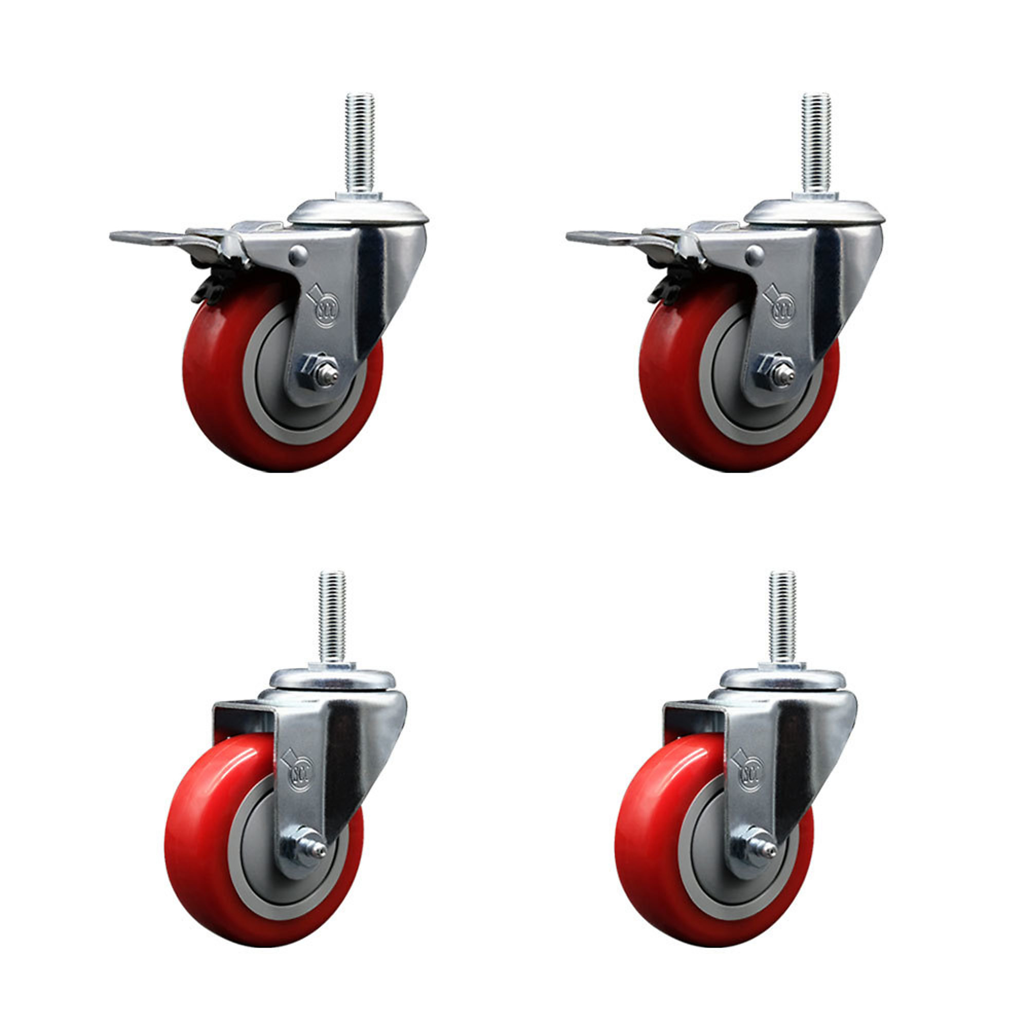 Service Caster, 3 1/2Inch x 1 1/4Inch Stem Casters, Wheel Diameter 3.5 in, Caster Type Swivel, Package (qty.) 4, Model SCC-TSTTL20S3514-PPUB-RED-34212