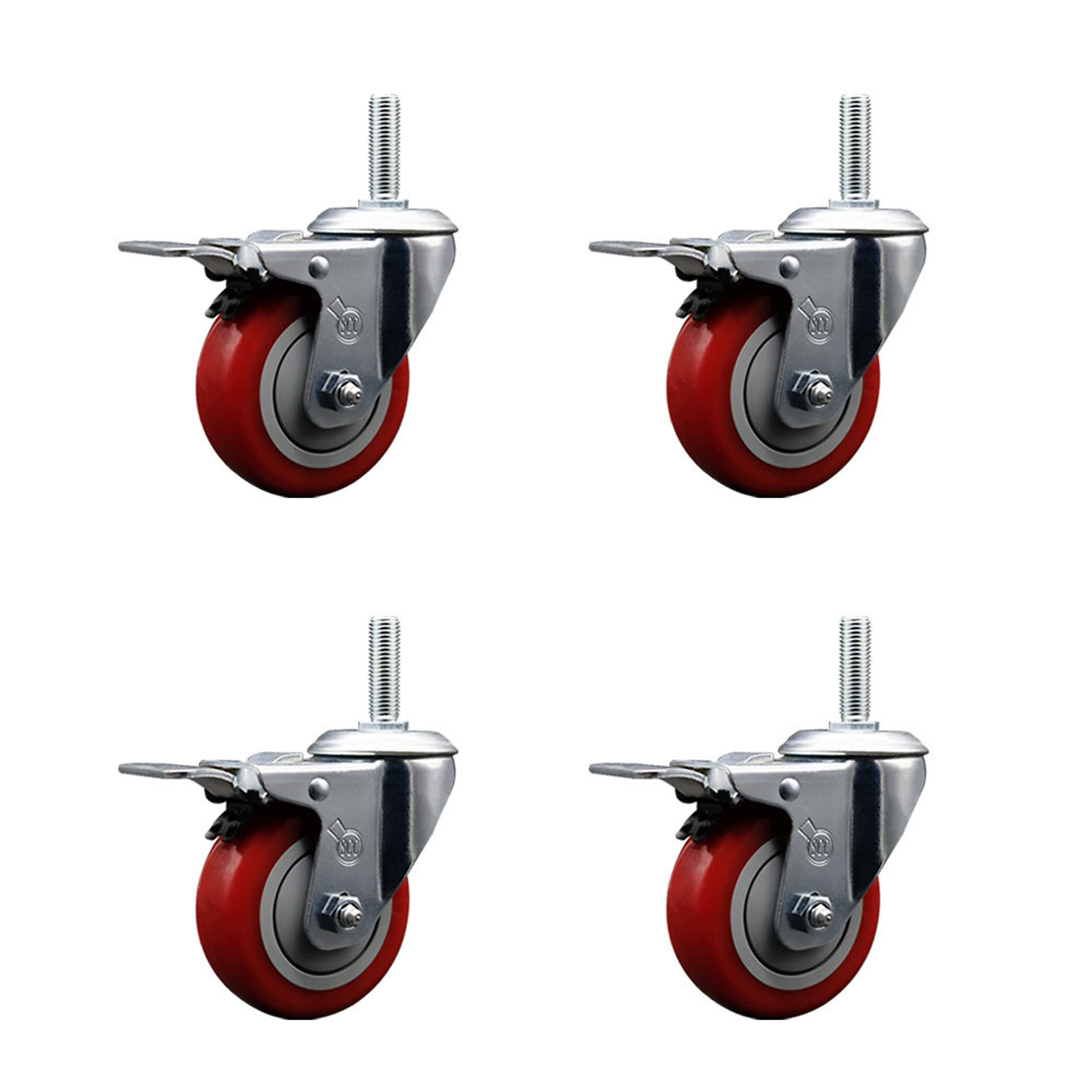 Service Caster, 3 1/2Inch x 1 1/4Inch Stem Casters, Wheel Diameter 3.5 in, Caster Type Swivel, Package (qty.) 4, Model SCC-TSTTL20S3514-PPUB-RED-34212