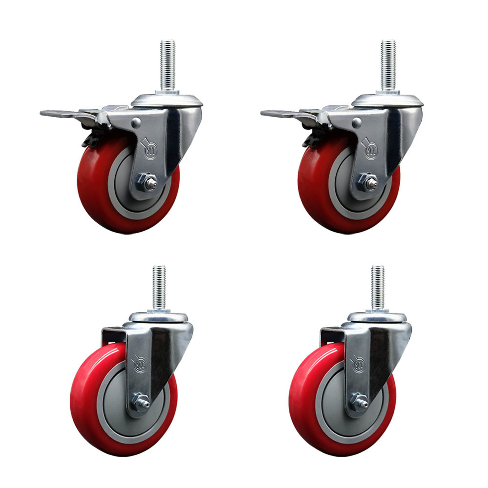 Service Caster, 4Inch x 1 1/4Inch Stem Casters, Wheel Diameter 4 in, Caster Type Swivel, Package (qty.) 4, Model SCC-TSTTL20S414-PPUB-RED-34212-4