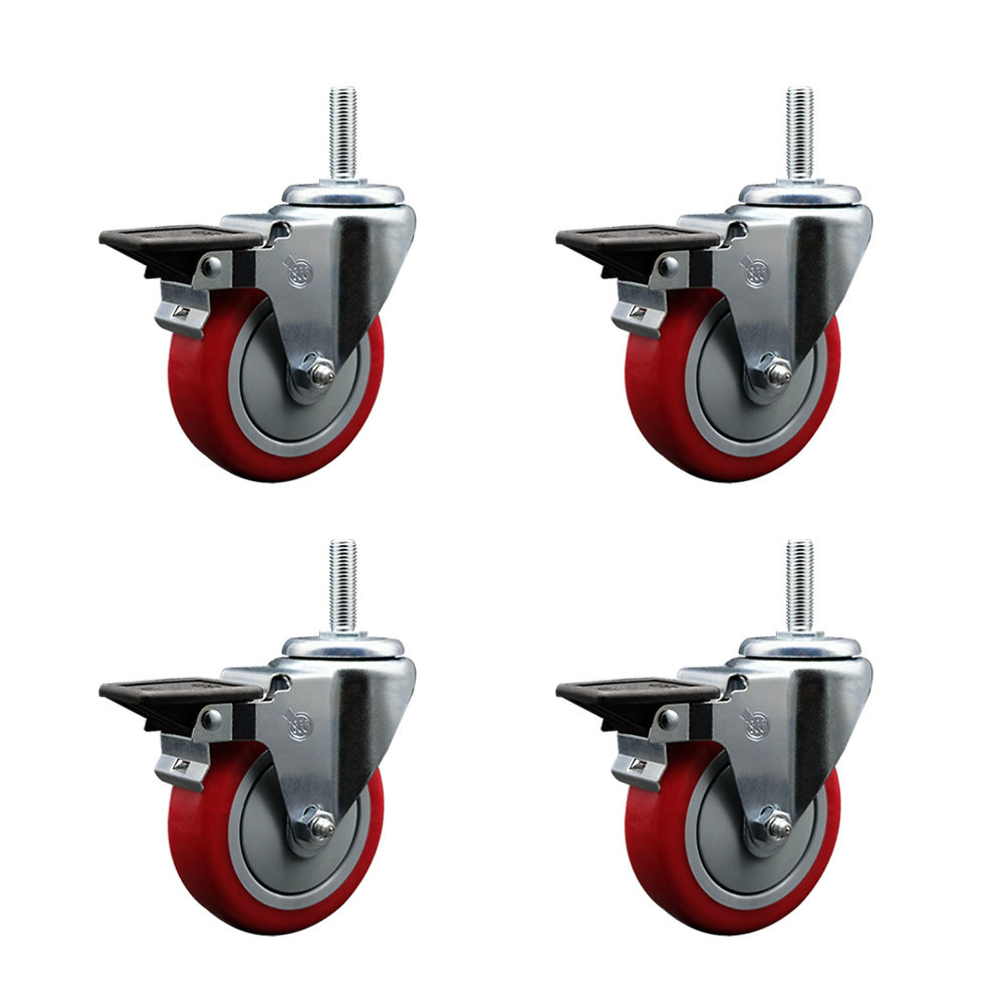 Service Caster, 4Inch x 1 1/4Inch Stem Casters, Wheel Diameter 4 in, Caster Type Swivel, Package (qty.) 4, Model SCC-TS20S414-PPUB-RED-PLB-34212-4