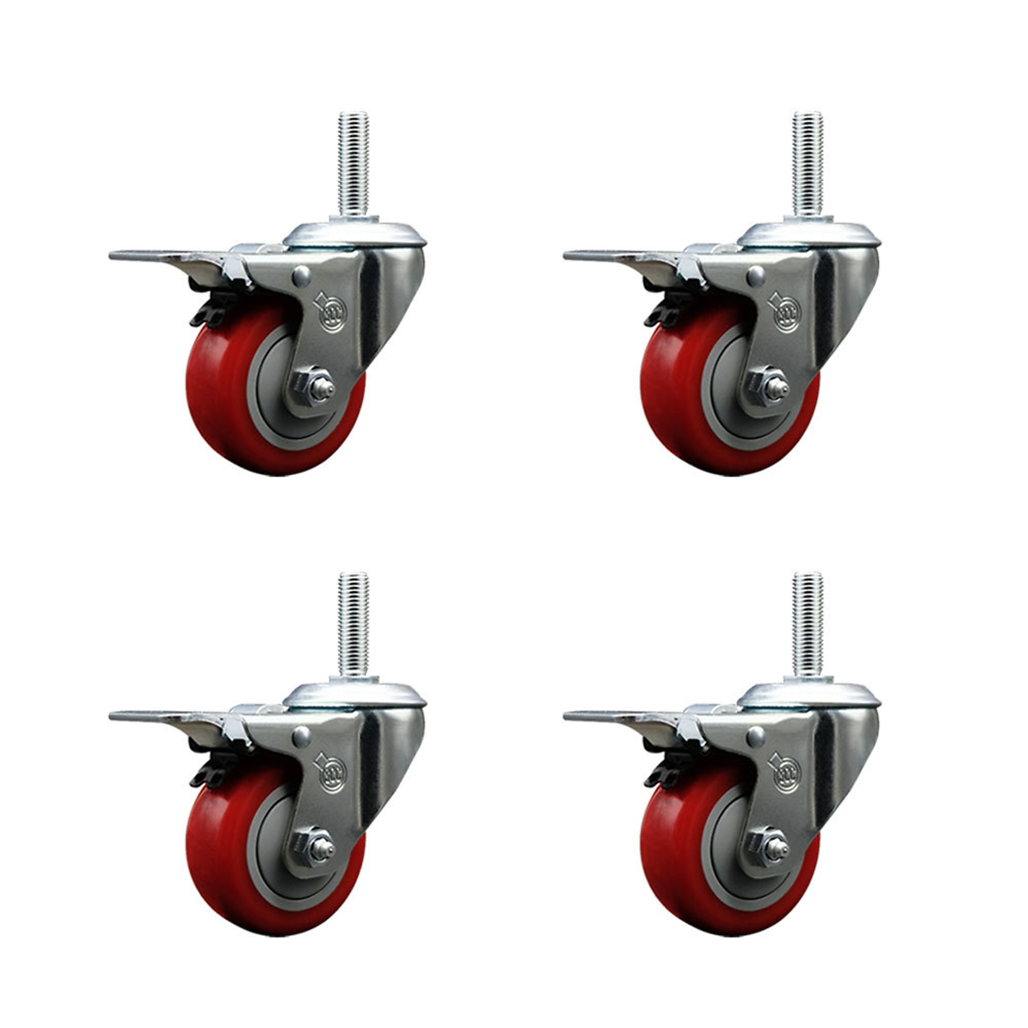 Service Caster, 3Inch x 1 1/4Inch Stem Casters, Wheel Diameter 3 in, Caster Type Swivel, Package (qty.) 4, Model SCC-TSTTL20S314-PPUB-RED-34212-4