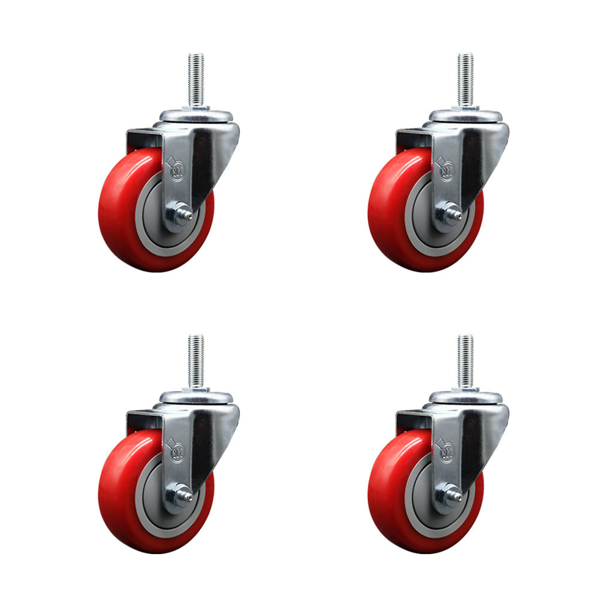 Service Caster, 3 1/2Inch x 1 1/4Inch Stem Casters, Wheel Diameter 3.5 in, Caster Type Swivel, Package (qty.) 4, Model SCC-TS20S3514-PPUB-RED-34212-4