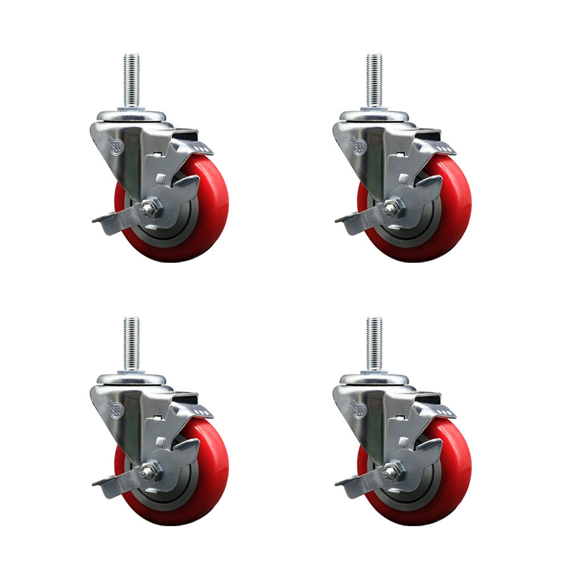 Service Caster, 3 1/2Inch x 1 1/4Inch Stem Casters, Wheel Diameter 3.5 in, Caster Type Swivel, Package (qty.) 4, Model SCC-TS20S3514-PPUB-RED-TLB-