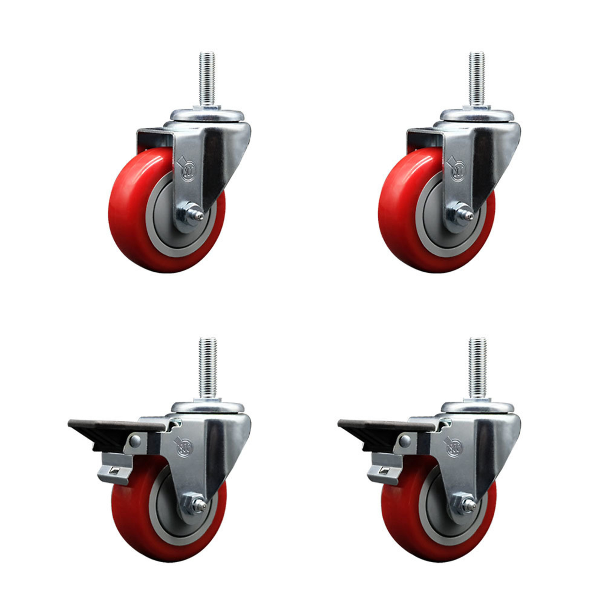 Service Caster, 3 1/2Inch x 1 1/4Inch Stem Casters, Wheel Diameter 3.5 in, Caster Type Swivel, Package (qty.) 4, Model SCC-TS20S3514-PPUB-RED-34212-2-