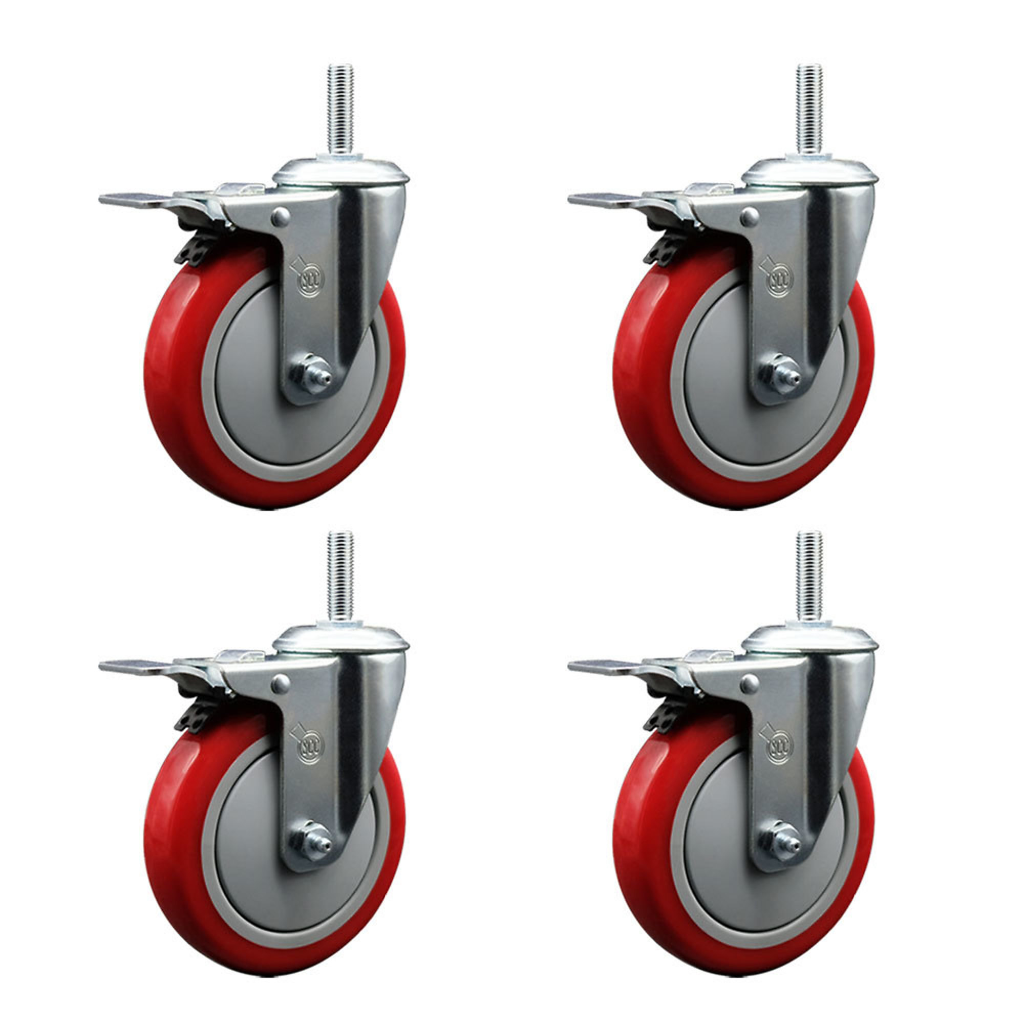 Service Caster, 5Inch x 1 1/4Inch Stem Casters, Wheel Diameter 5 in, Caster Type Swivel, Package (qty.) 4, Model SCC-TSTTL20S514-PPUB-RED-34212-4