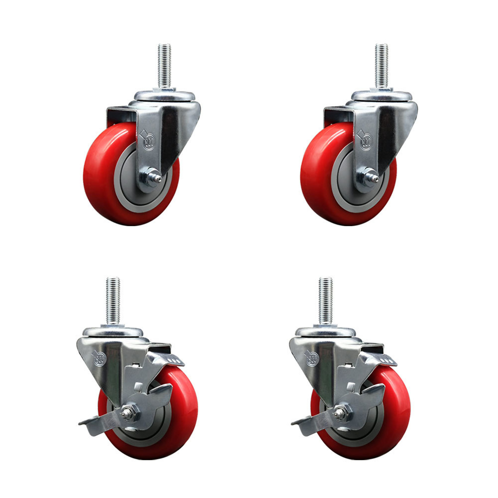 Service Caster, 3 1/2Inch x 1 1/4Inch Stem Casters, Wheel Diameter 3.5 in, Caster Type Swivel, Package (qty.) 4, Model SCC-TS20S3514-PPUB-RED-34212-2-