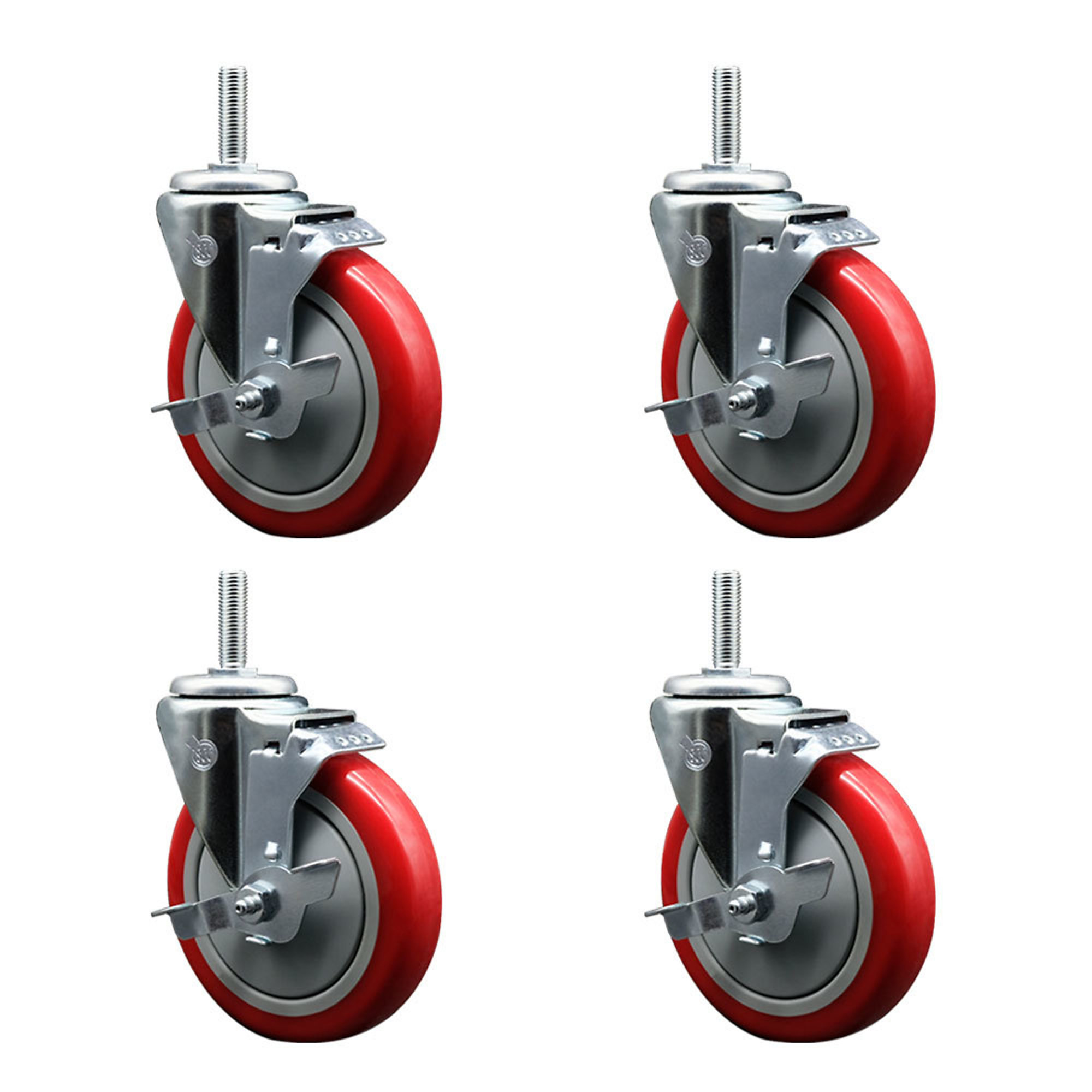 Service Caster, 5Inch x 1 1/4Inch Stem Casters, Wheel Diameter 5 in, Caster Type Swivel, Package (qty.) 4, Model SCC-TS20S514-PPUB-RED-TLB-34212-4