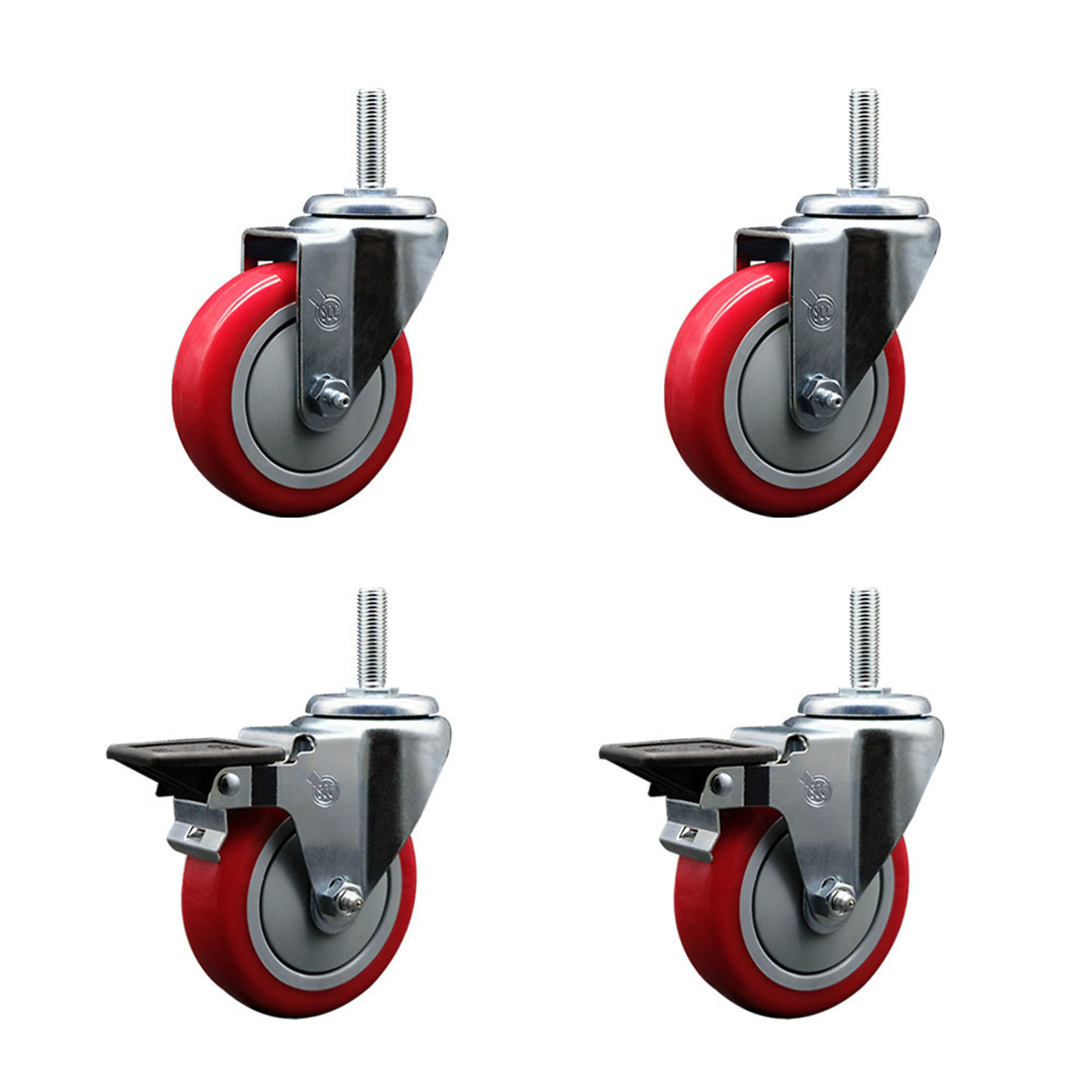 Service Caster, 4Inch x 1 1/4Inch Stem Casters, Wheel Diameter 4 in, Caster Type Swivel, Package (qty.) 4, Model SCC-TS20S414-PPUB-RED-34212-2-PLB-2