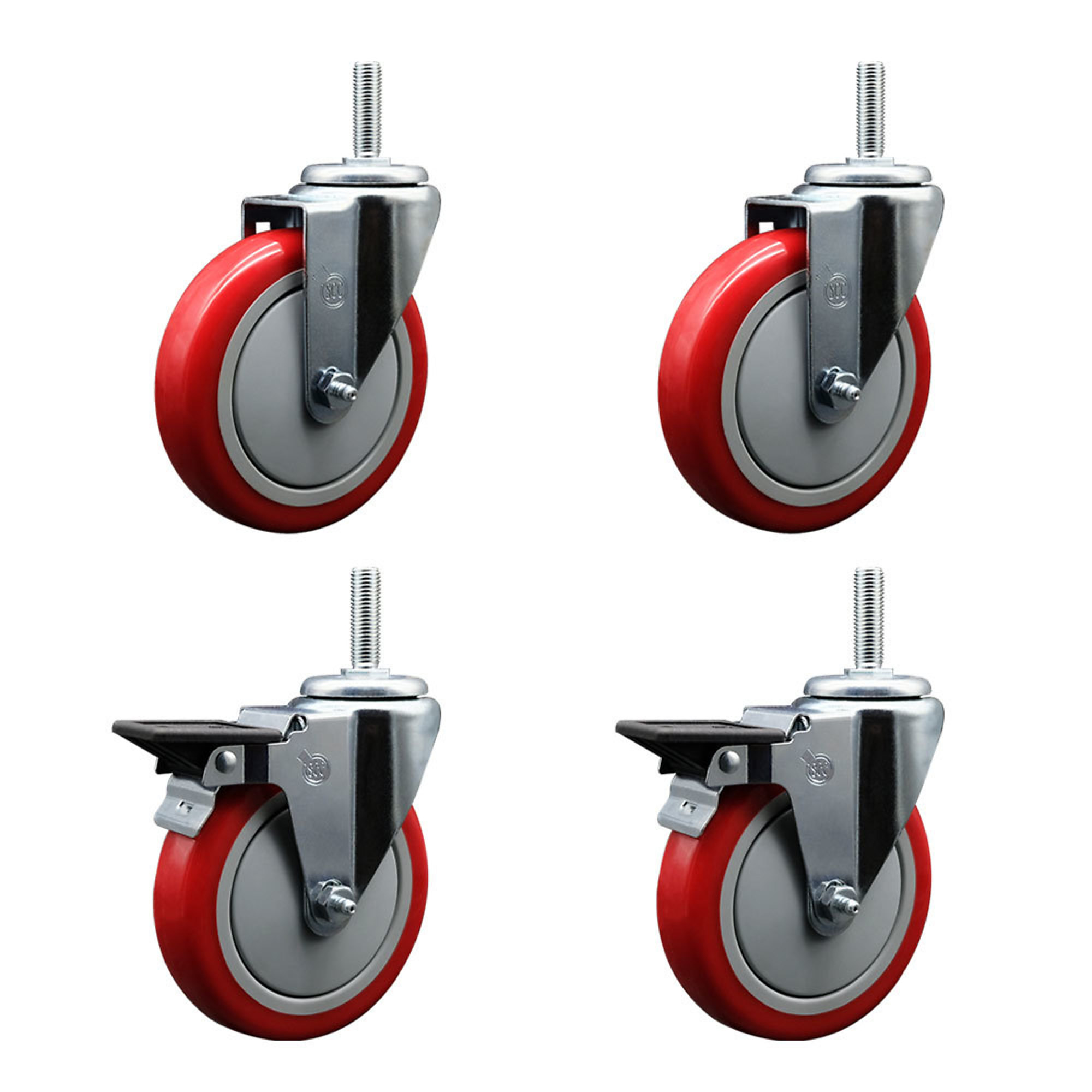 Service Caster, 5Inch x 1 1/4Inch Stem Casters, Wheel Diameter 5 in, Caster Type Swivel, Package (qty.) 4, Model SCC-TS20S514-PPUB-RED-34212-2-PLB-2