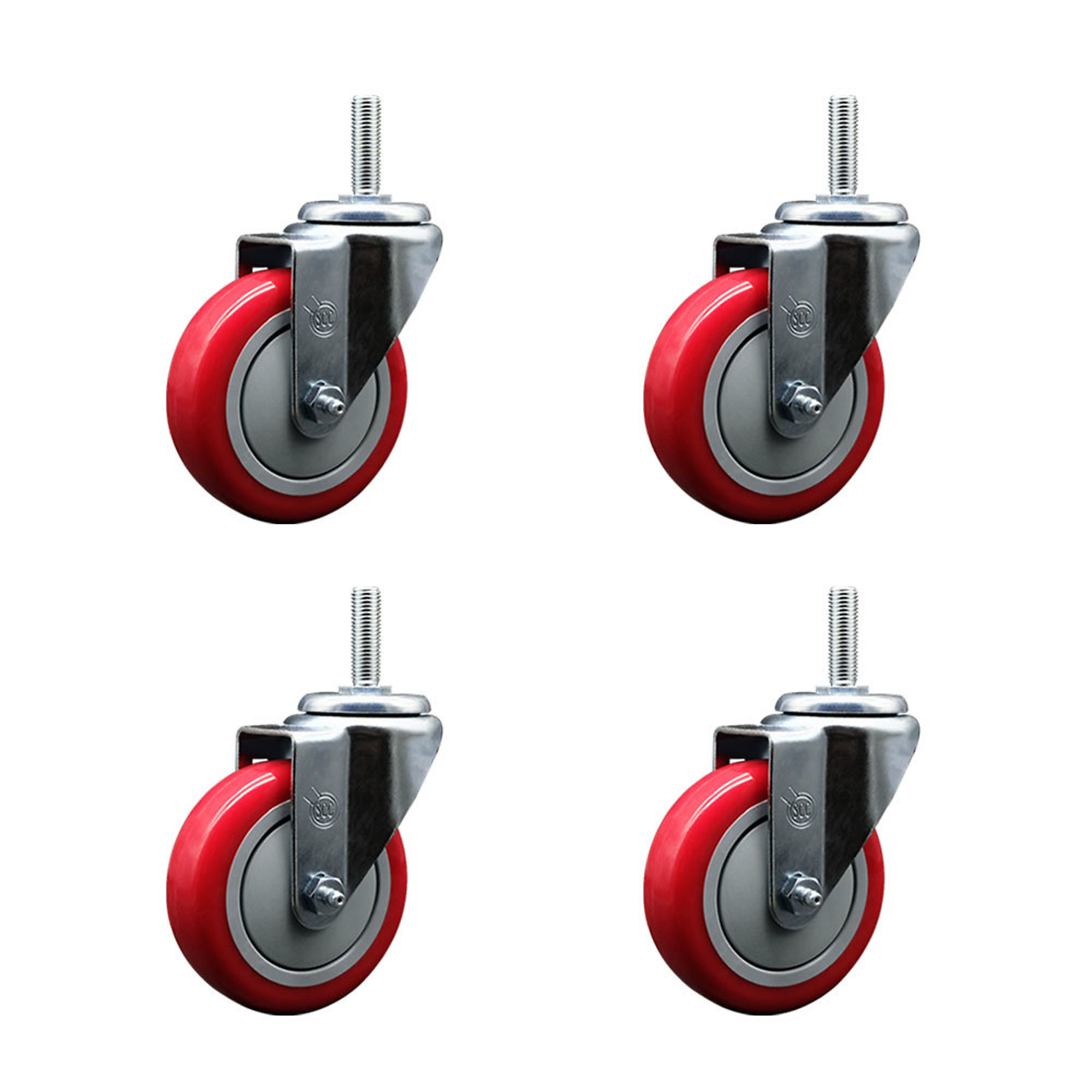 Service Caster, 4Inch x 1 1/4Inch Stem Casters, Wheel Diameter 4 in, Caster Type Swivel, Package (qty.) 4, Model SCC-TS20S414-PPUB-RED-34212-4