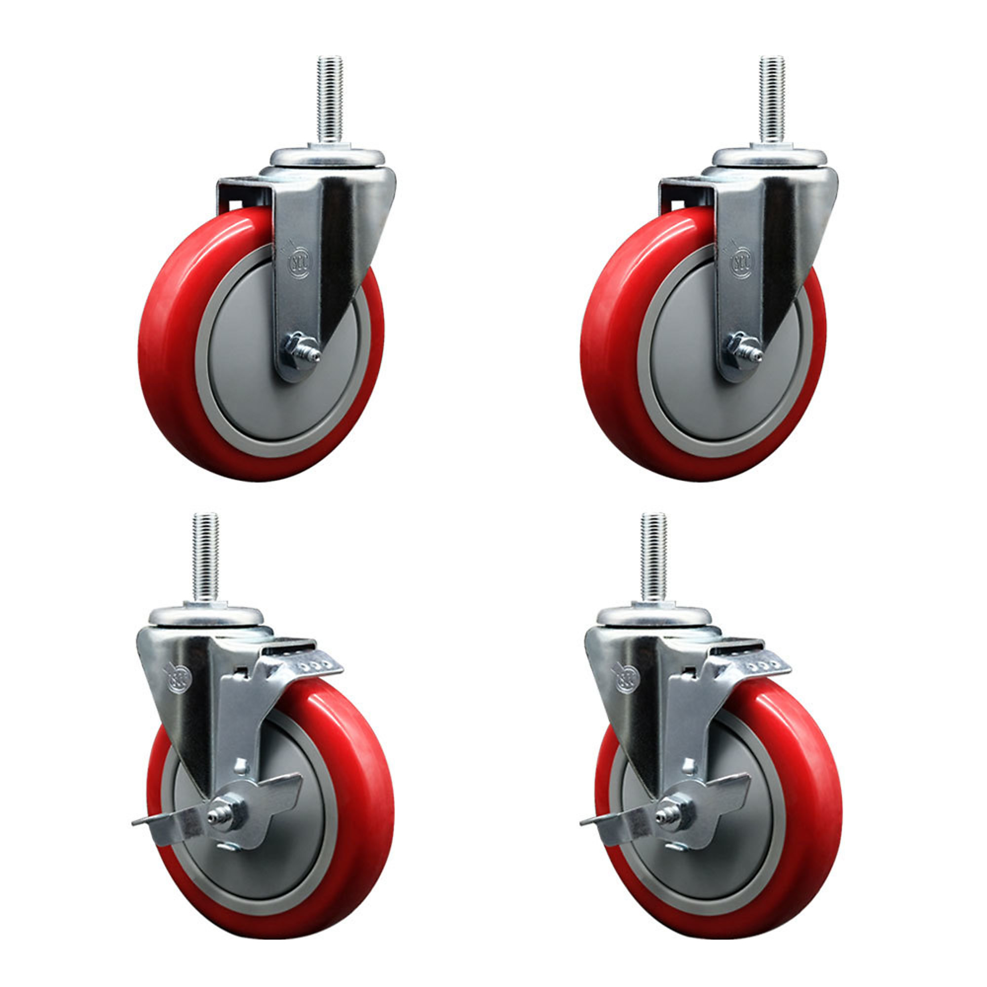 Service Caster, 5Inch x 1 1/4Inch Stem Casters, Wheel Diameter 5 in, Caster Type Swivel, Package (qty.) 4, Model SCC-TS20S514-PPUB-RED-34212-2-TLB-2