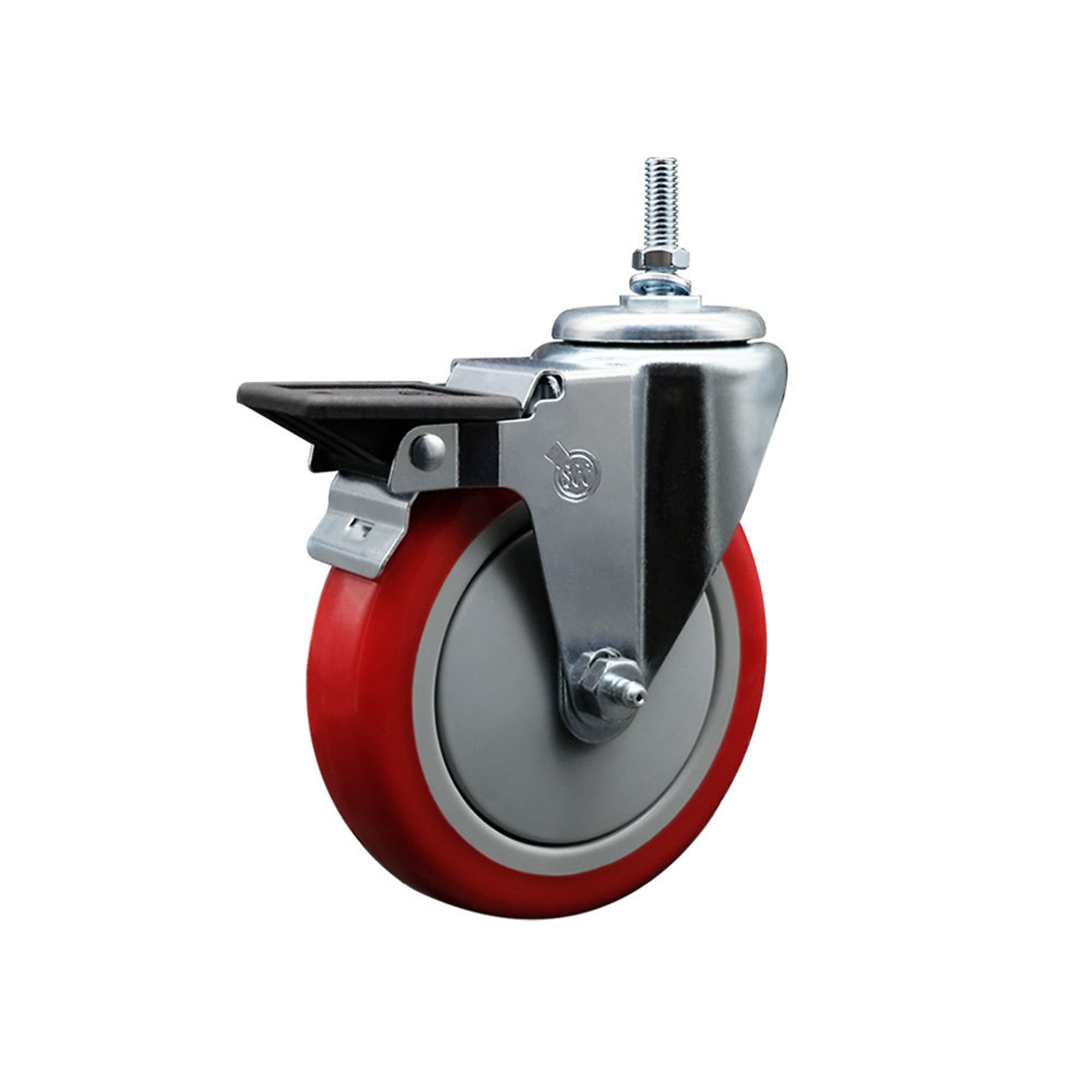 Service Caster, 5Inch x 1 1/4Inch Stem Casters, Wheel Diameter 5 in, Caster Type Swivel, Package (qty.) 4, Model SCC-TS20S514-PPUB-RED-PLB-381615