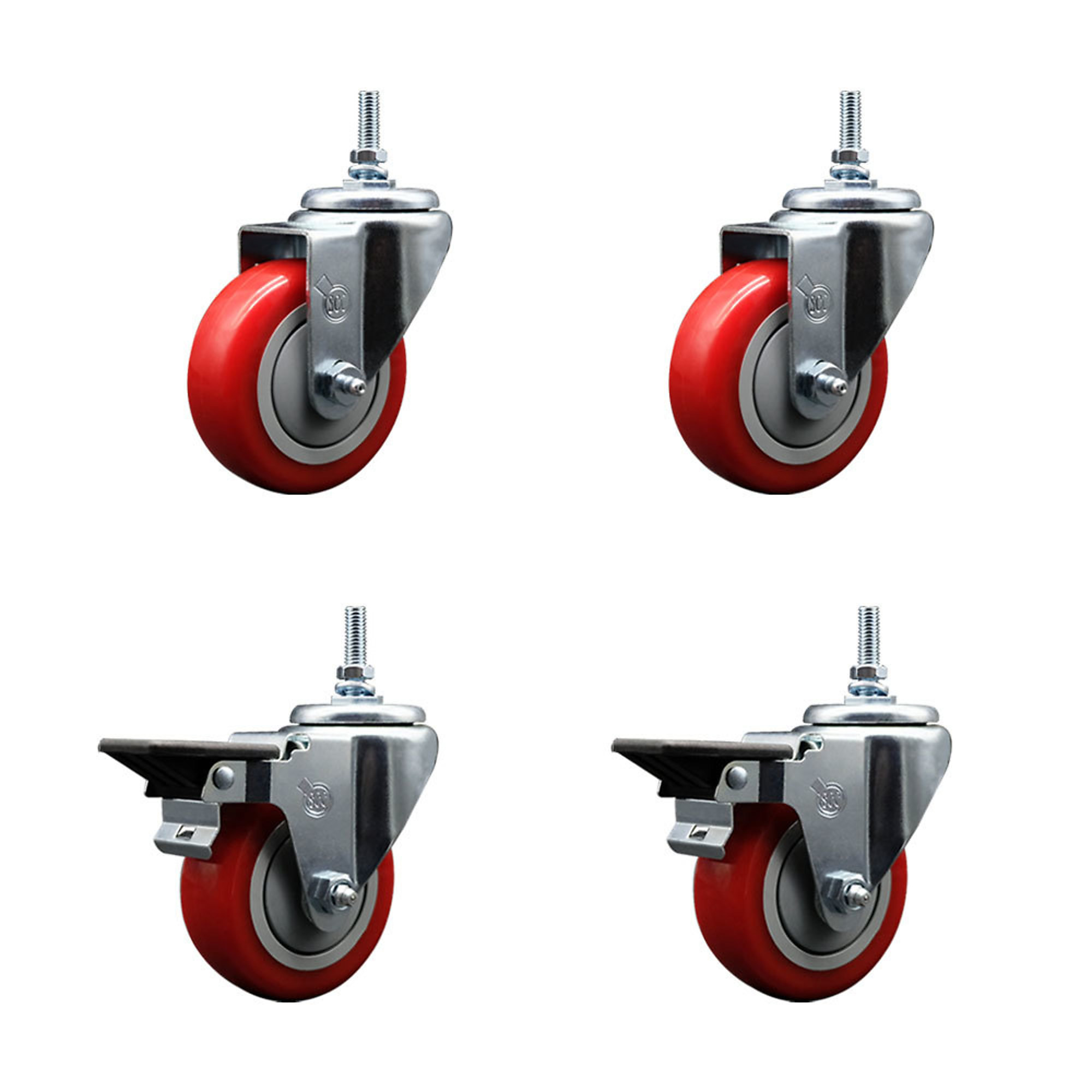 Service Caster, 3 1/2Inch x 1 1/4Inch Stem Casters, Wheel Diameter 3.5 in, Caster Type Swivel, Package (qty.) 4, Model SCC-TS20S3514-PPUB-RED-381615-2