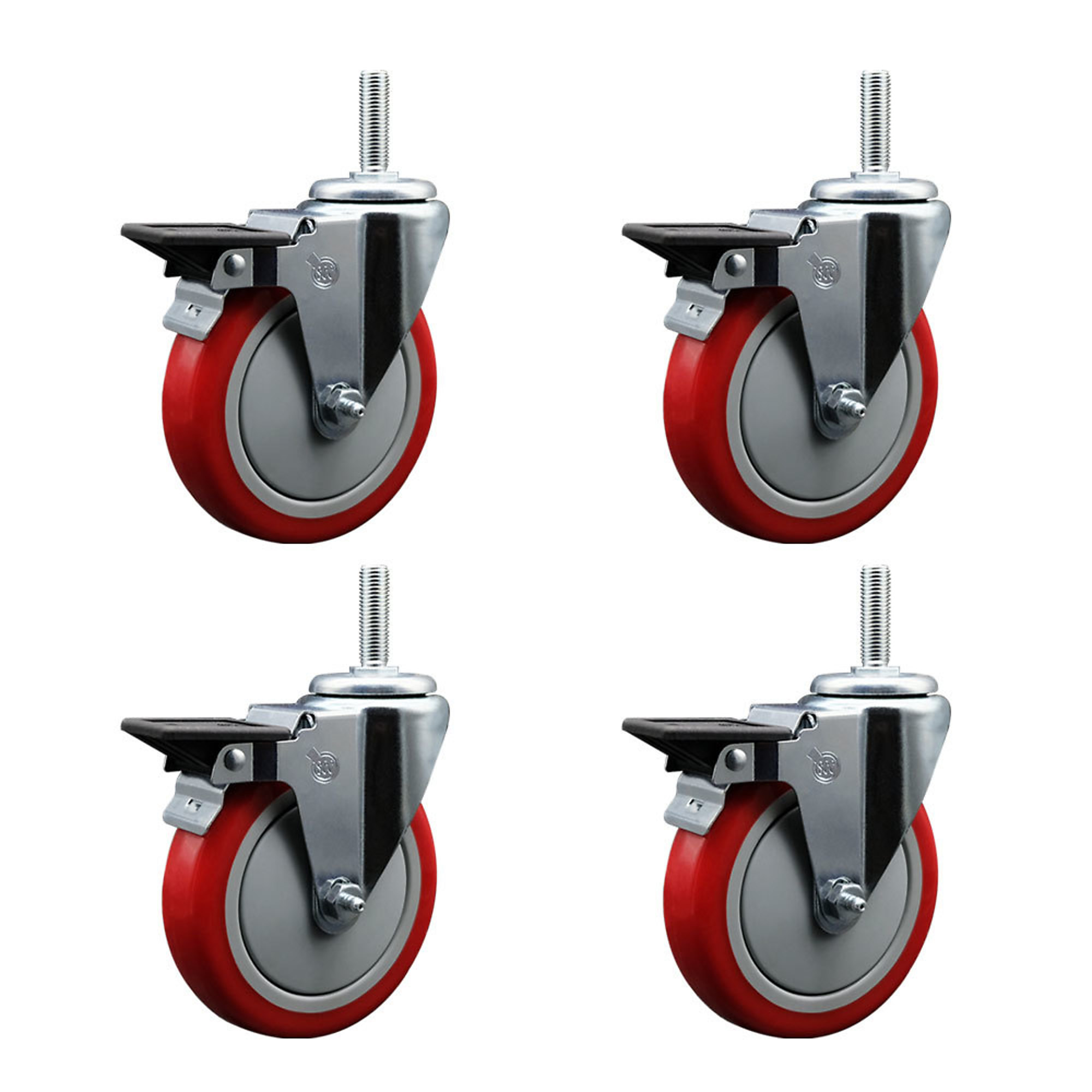 Service Caster, 5Inch x 1 1/4Inch Stem Casters, Wheel Diameter 5 in, Caster Type Swivel, Package (qty.) 4, Model SCC-TS20S514-PPUB-RED-PLB-34212-4