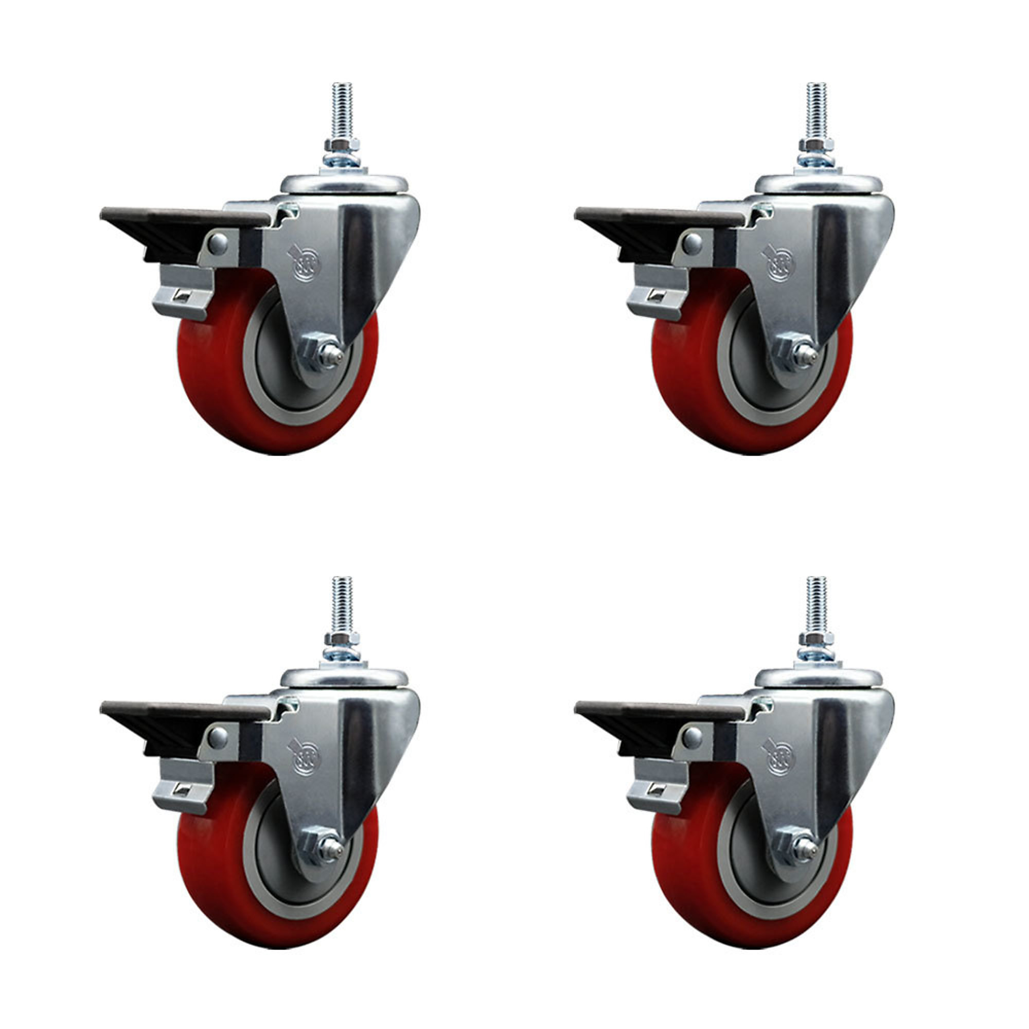 Service Caster, 3 1/2Inch x 1 1/4Inch Stem Casters, Wheel Diameter 3.5 in, Caster Type Swivel, Package (qty.) 4, Model SCC-TS20S3514-PPUB-RED-PLB-