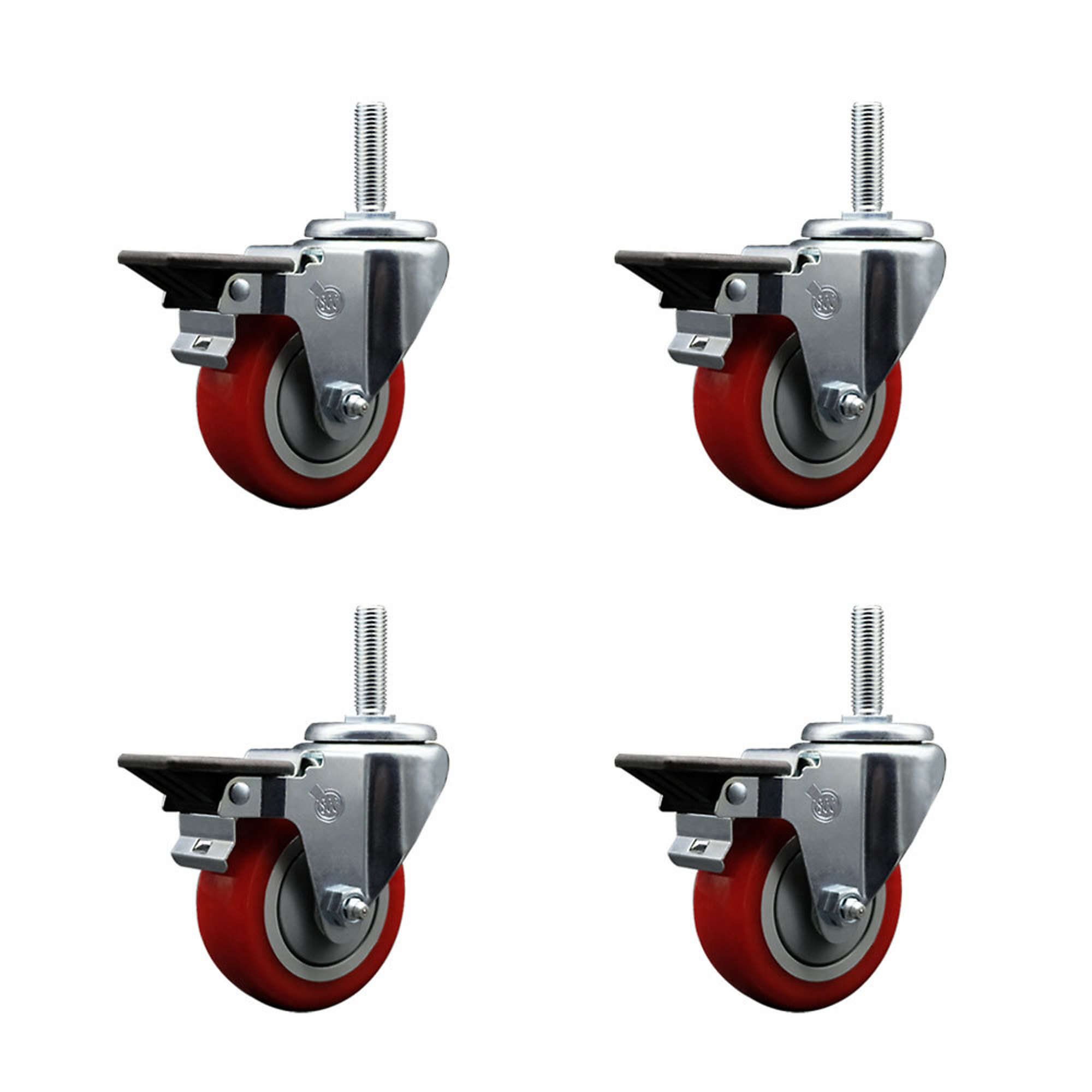 Service Caster, 3 1/2Inch x 1 1/4Inch Stem Casters, Wheel Diameter 3.5 in, Caster Type Swivel, Package (qty.) 4, Model SCC-TS20S3514-PPUB-RED-PLB-