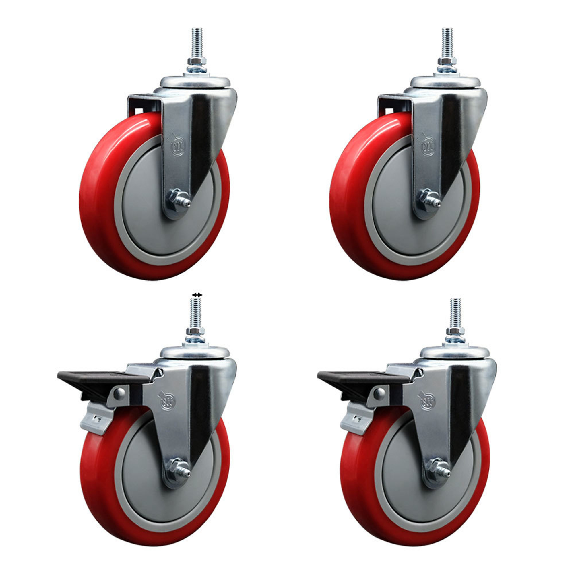 Service Caster, 5Inch x 1 1/4Inch Stem Casters, Wheel Diameter 5 in, Caster Type Swivel, Package (qty.) 4, Model SCC-TS20S514-PPUB-RED-381615-2-PLB-2