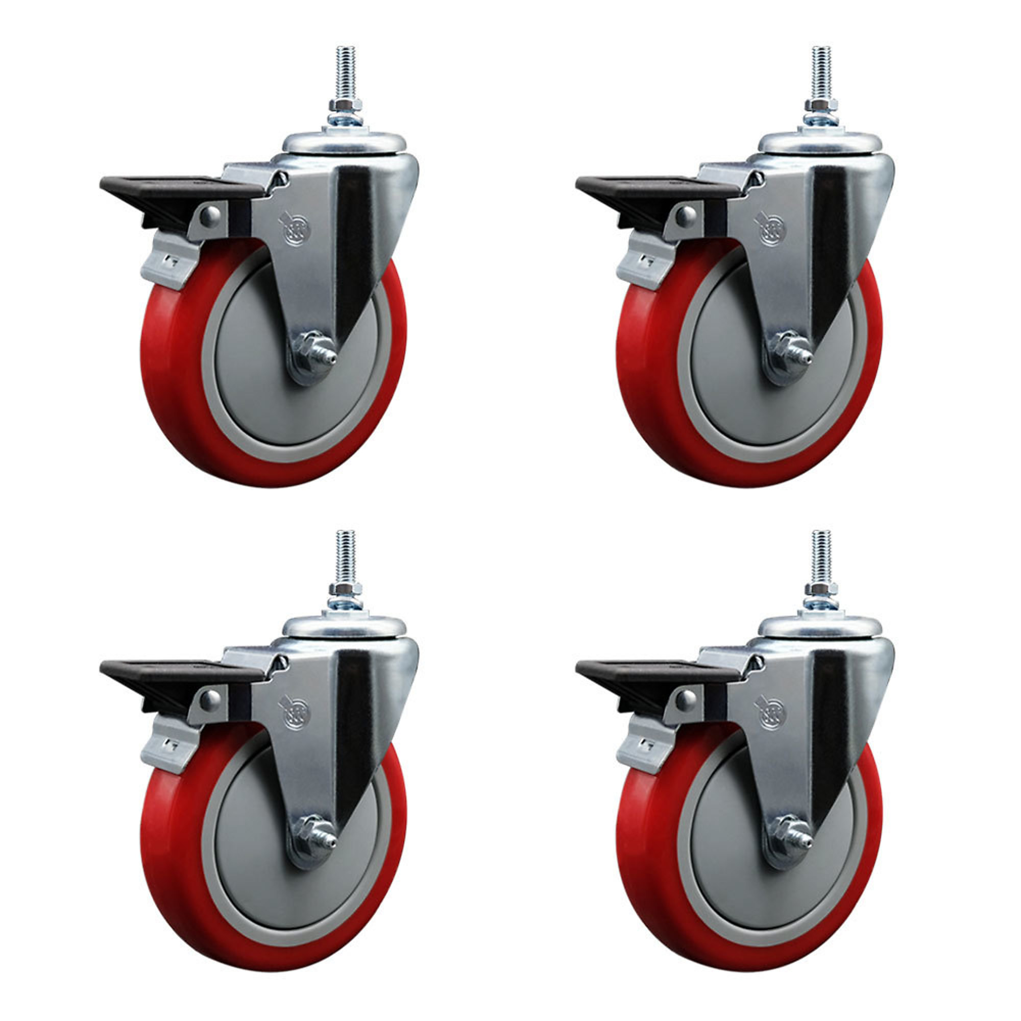 Service Caster, 5Inch x 1 1/4Inch Stem Casters, Wheel Diameter 5 in, Caster Type Swivel, Package (qty.) 4, Model SCC-TS20S514-PPUB-RED-PLB-381615-4