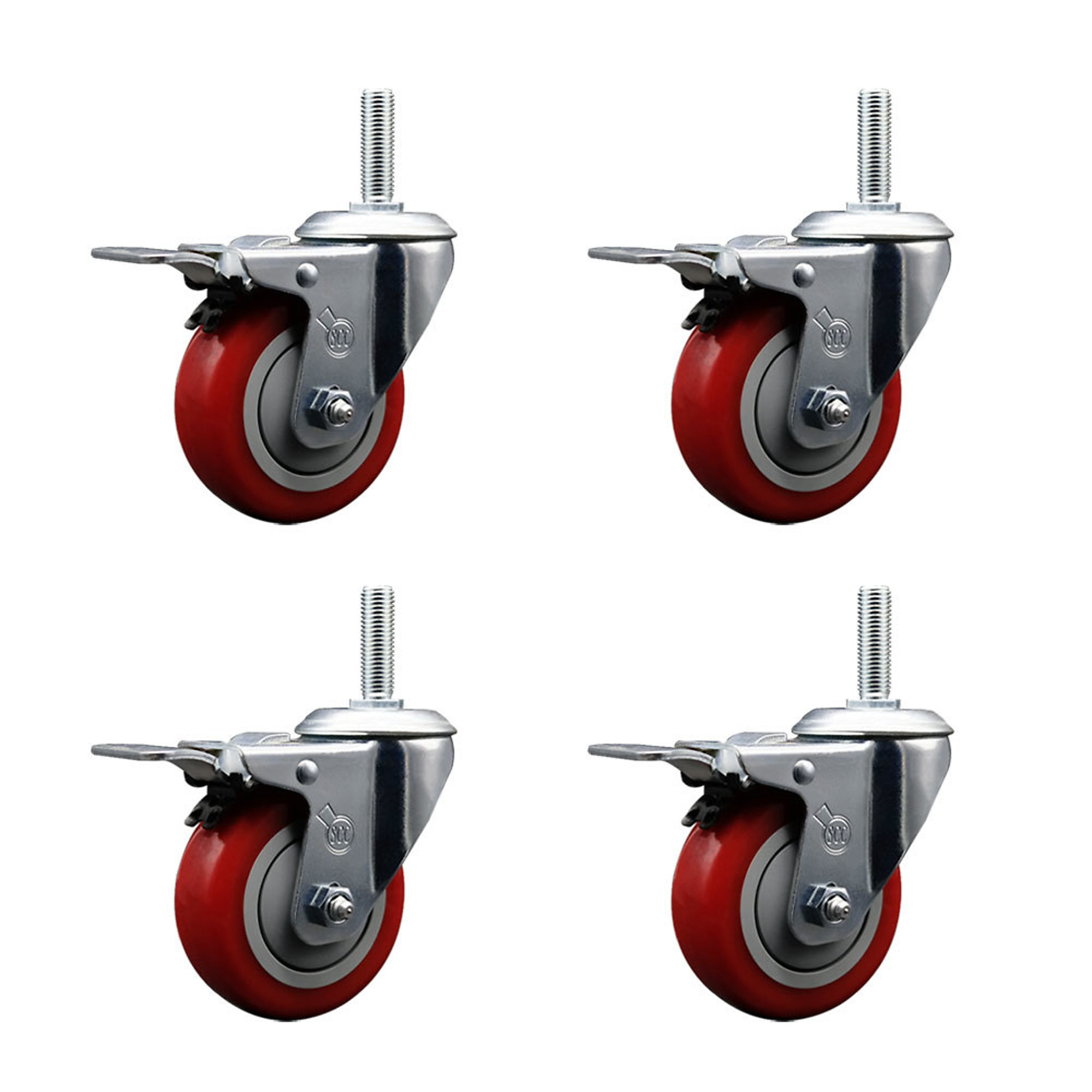 Service Caster, 4Inch x 1 1/4Inch Stem Casters, Wheel Diameter 4 in, Caster Type Swivel, Package (qty.) 4, Model SCC-TSTTL20S414-PPUB-RED-58212-4