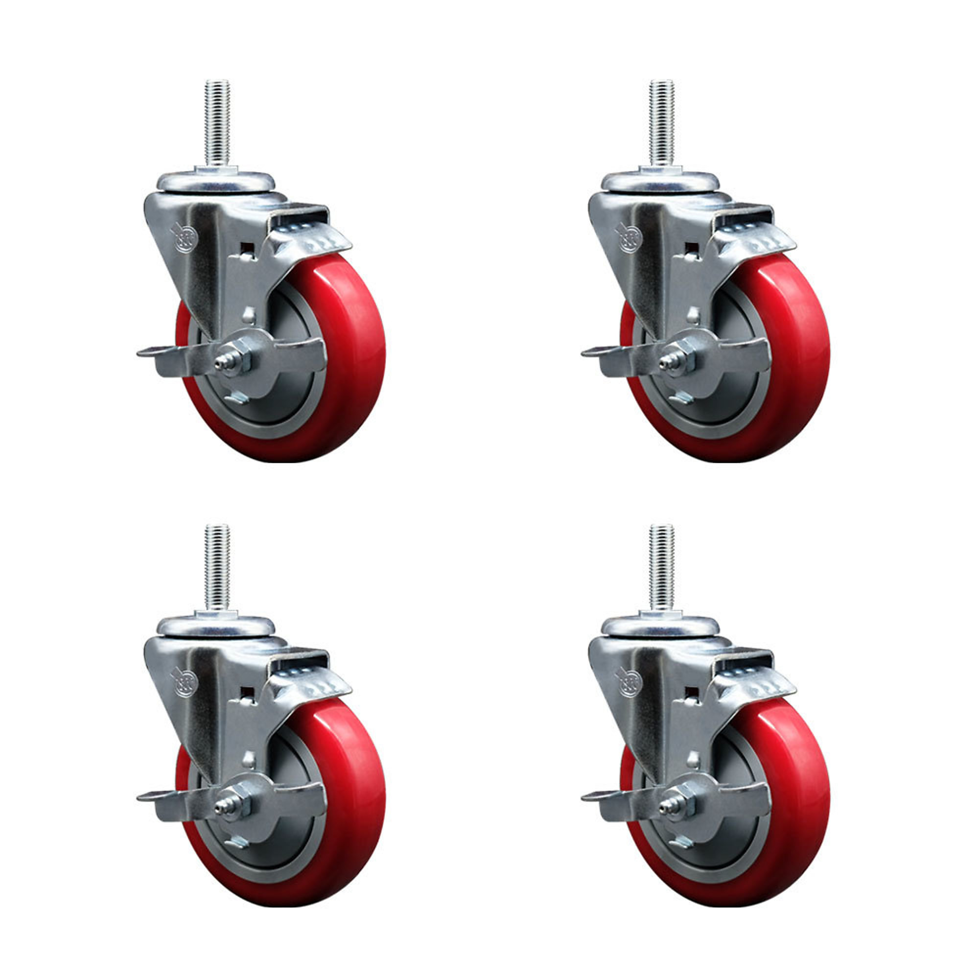 Service Caster, 4Inch x 1 1/4Inch Stem Casters, Wheel Diameter 4 in, Caster Type Swivel, Package (qty.) 4, Model SCC-TS20S414-PPUB-RED-TLB-58212-4