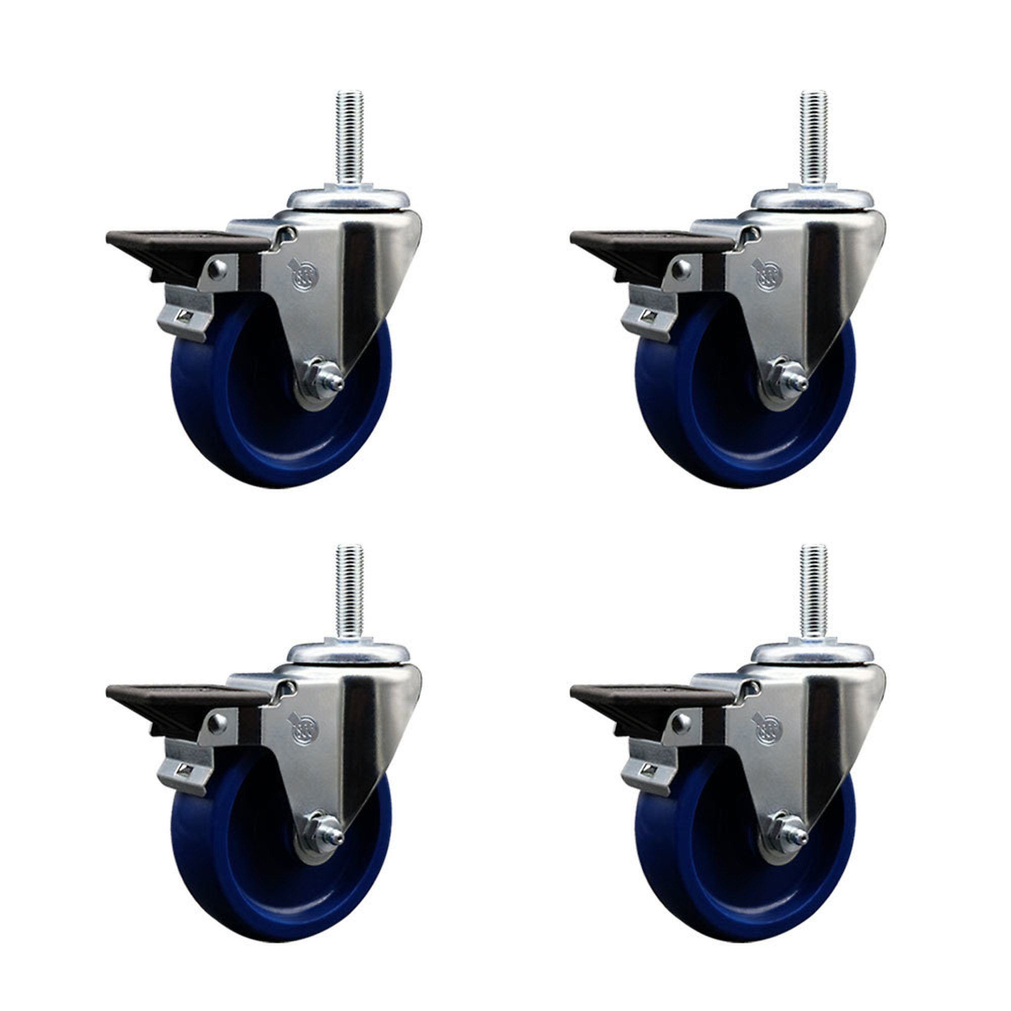 Service Caster, 4Inch x 1 1/4Inch Stem Casters, Wheel Diameter 4 in, Caster Type Swivel, Package (qty.) 4, Model SCC-TS20S414-SPUS-PLB-34212-4