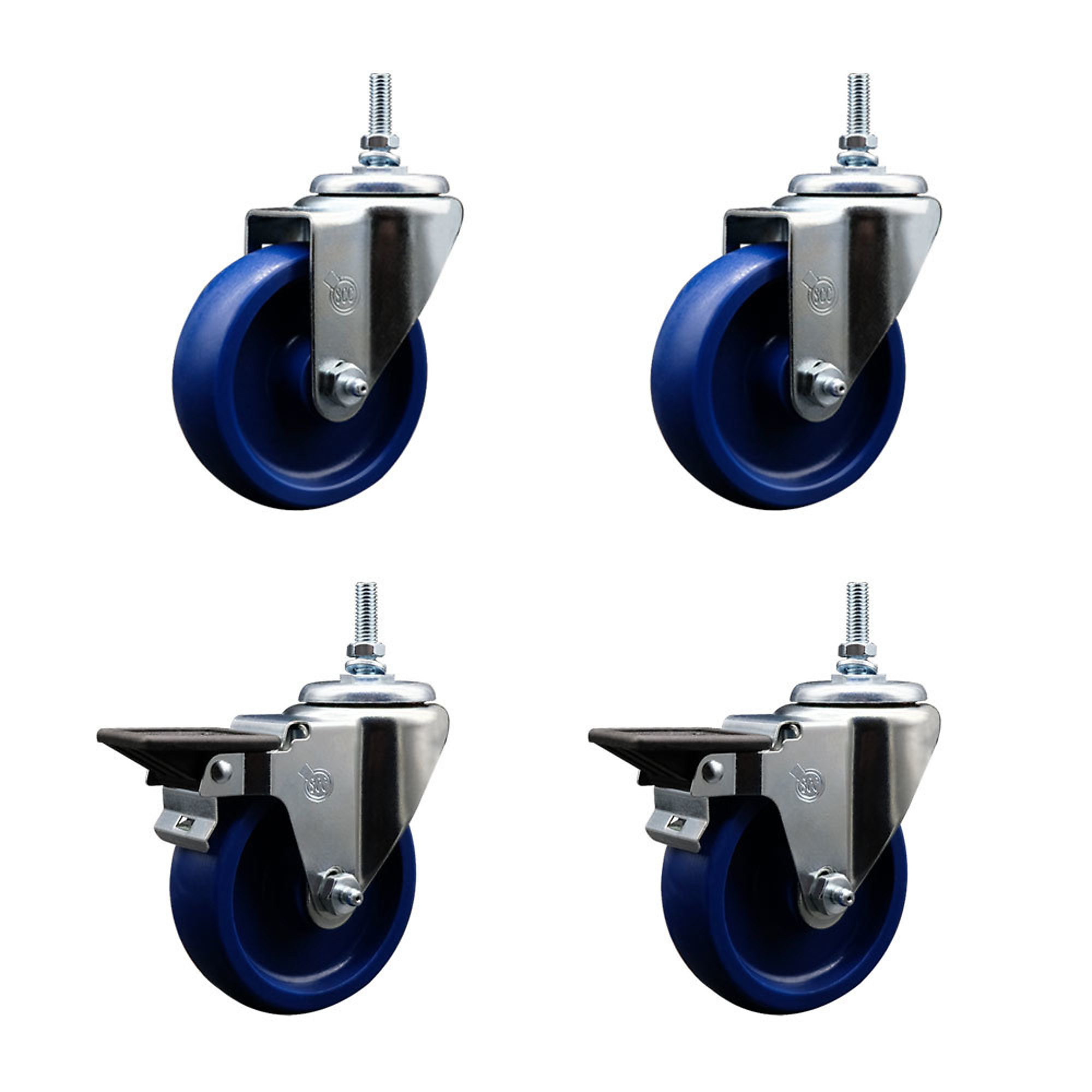 Service Caster, 4Inch x 1 1/4Inch Stem Casters, Wheel Diameter 4 in, Caster Type Swivel, Package (qty.) 4, Model SCC-TS20S414-SPUS-381615-2-PLB-2